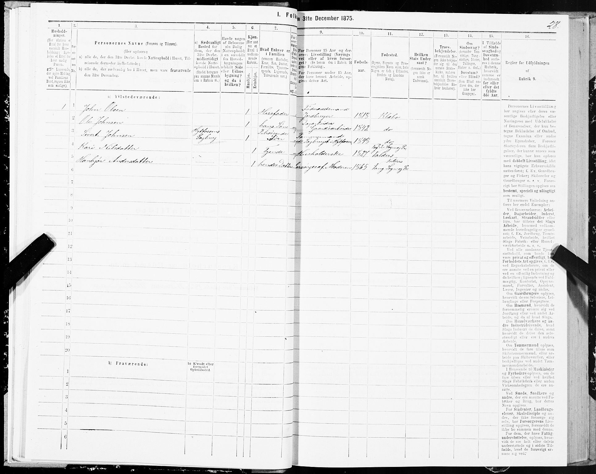 SAT, 1875 census for 1662P Klæbu, 1875, p. 1028