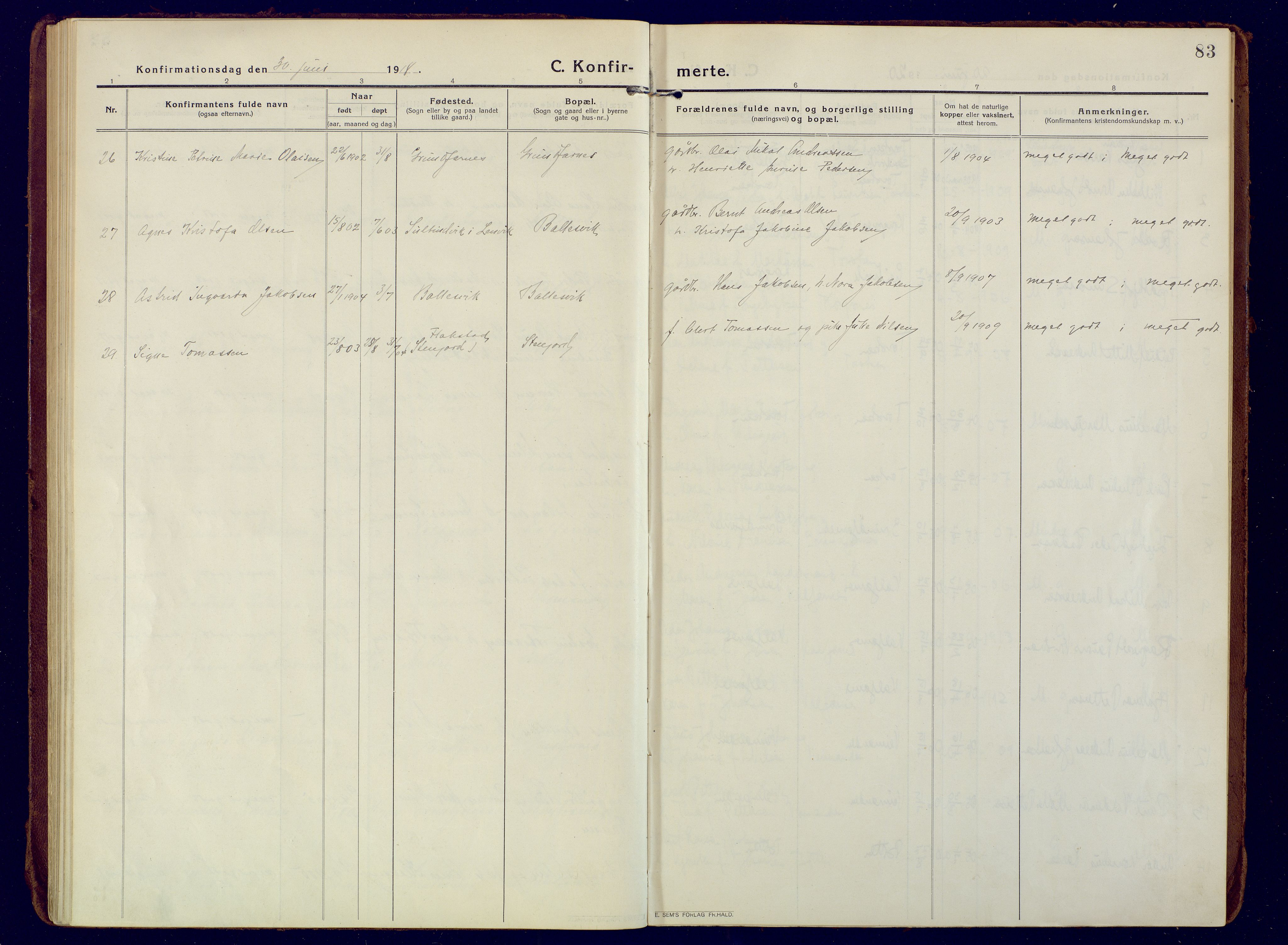 Berg sokneprestkontor, AV/SATØ-S-1318/G/Ga/Gaa/L0010kirke: Parish register (official) no. 10, 1916-1928, p. 83