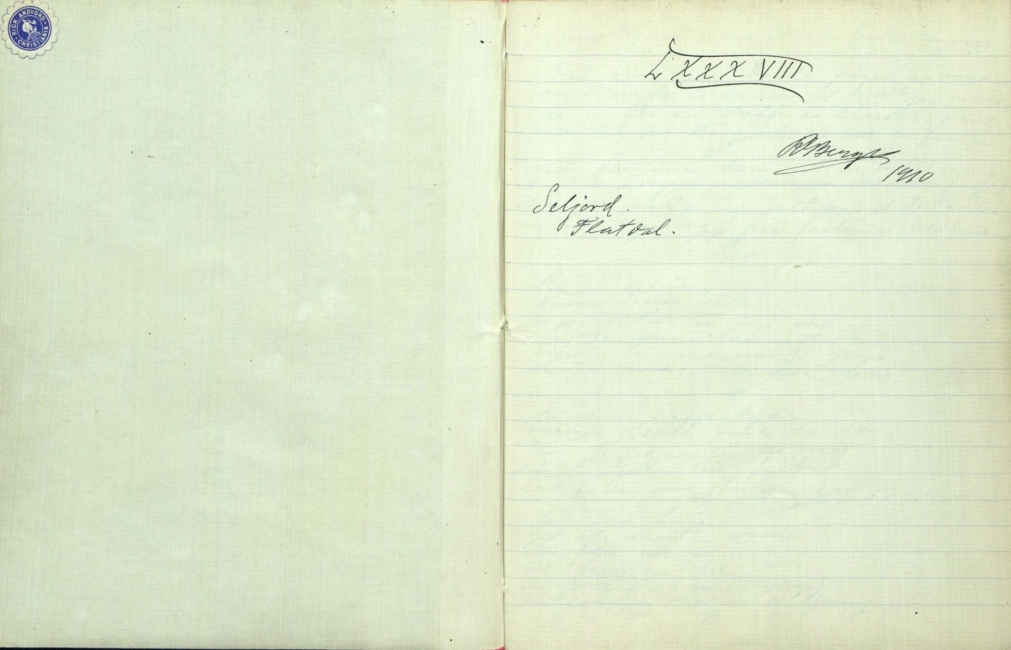 Rikard Berge, TEMU/TGM-A-1003/F/L0003/0029: 061-100 Innholdslister / 88 Seljord. Flatdal, 1910, p. 1