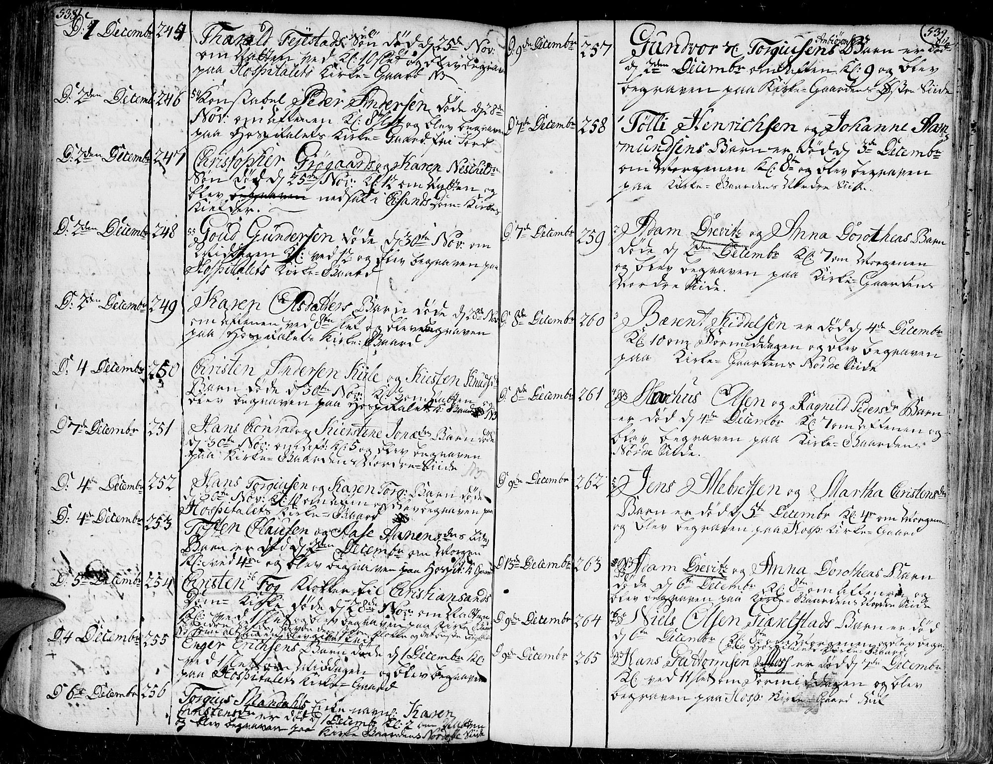 Kristiansand domprosti, SAK/1112-0006/F/Fa/L0001: Parish register (official) no. A 1, 1734-1793, p. 538-539