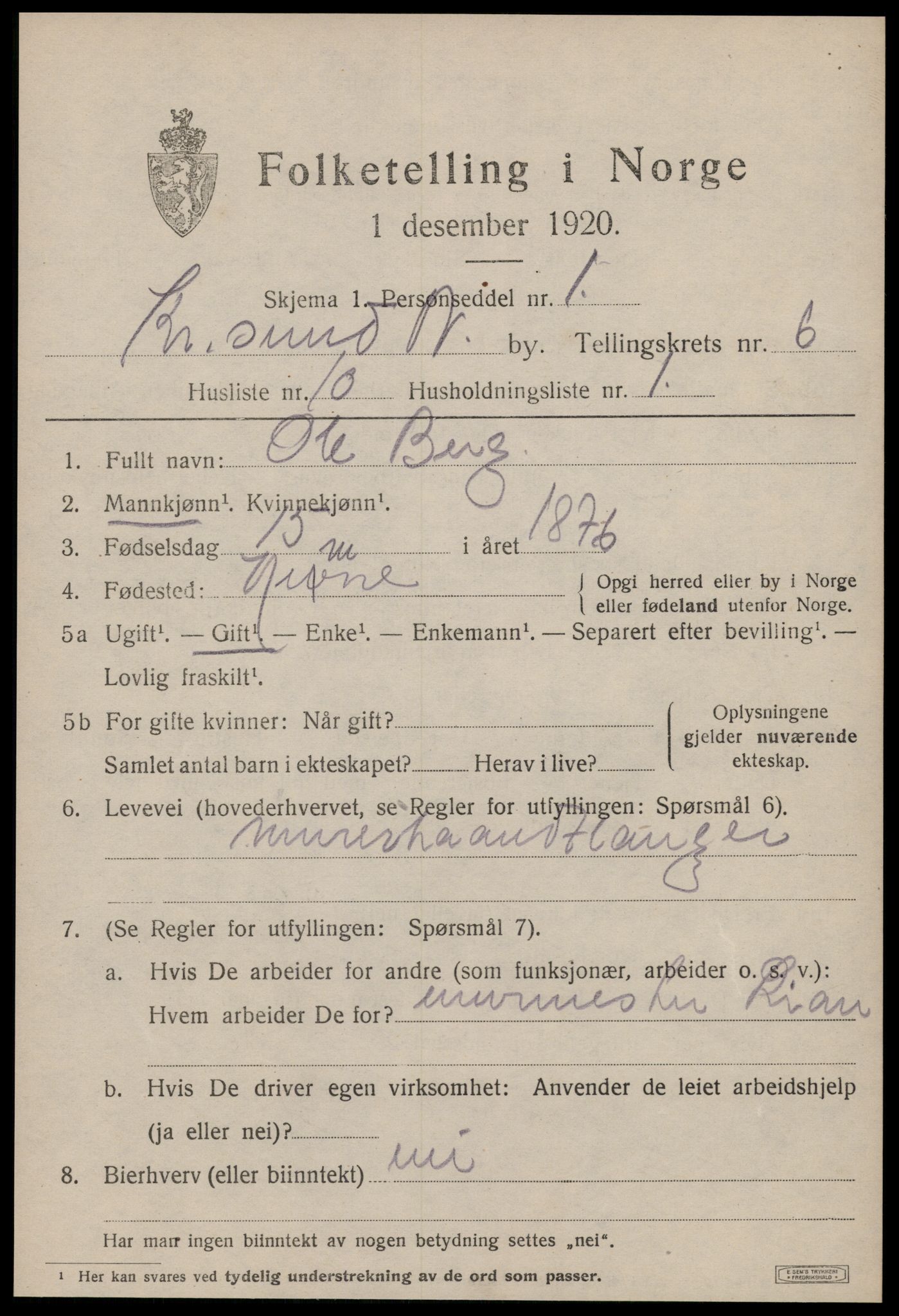 SAT, 1920 census for Kristiansund, 1920, p. 17155