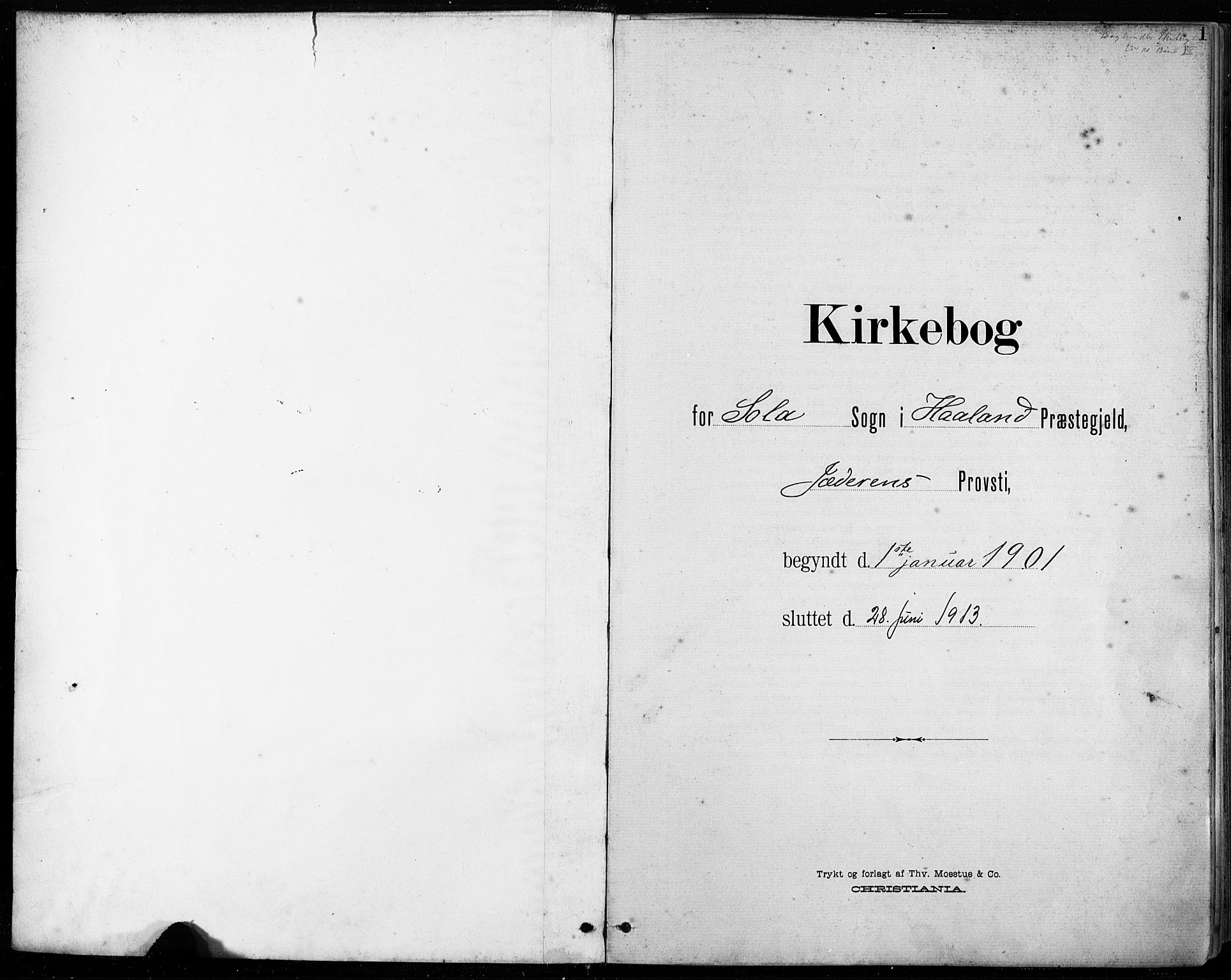 Håland sokneprestkontor, AV/SAST-A-101802/001/30BA/L0013: Parish register (official) no. A 12, 1901-1913, p. 1