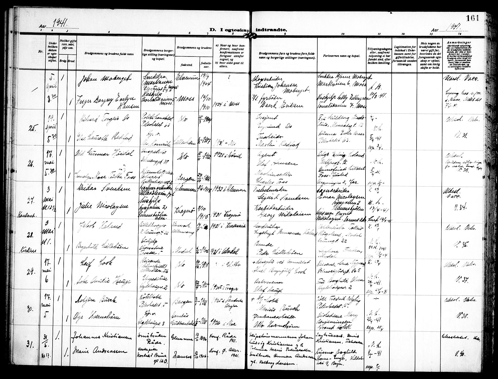 Trefoldighet prestekontor Kirkebøker, AV/SAO-A-10882/H/Ha/L0005: Banns register no. 5, 1932-1952, p. 161