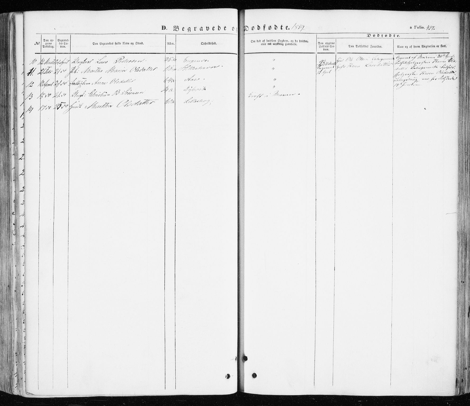 Ibestad sokneprestembete, SATØ/S-0077/H/Ha/Haa/L0008kirke: Parish register (official) no. 8, 1850-1859, p. 437