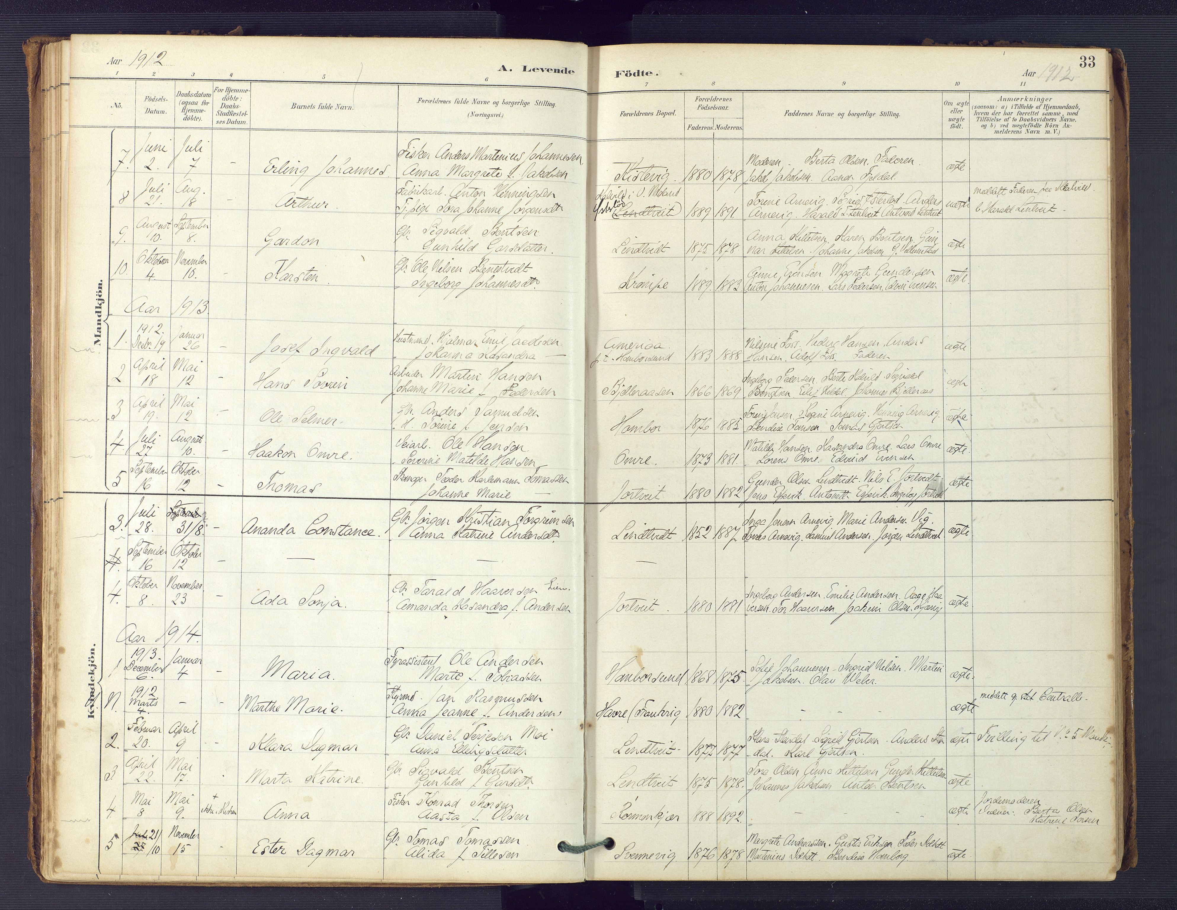 Hommedal sokneprestkontor, SAK/1111-0023/F/Fa/Faa/L0003: Parish register (official) no. A 3, 1885-1916, p. 33