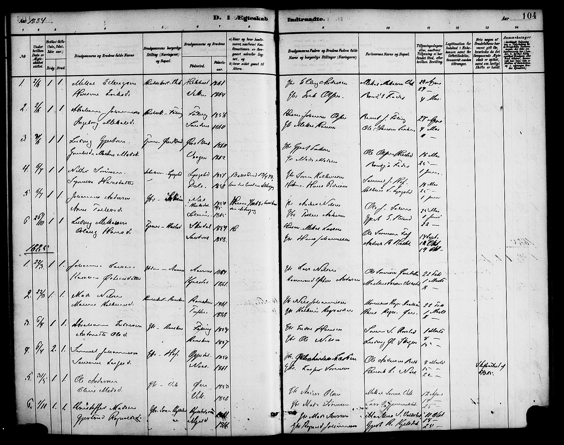 Gaular sokneprestembete, AV/SAB-A-80001/H/Haa: Parish register (official) no. D 1, 1882-1899, p. 104