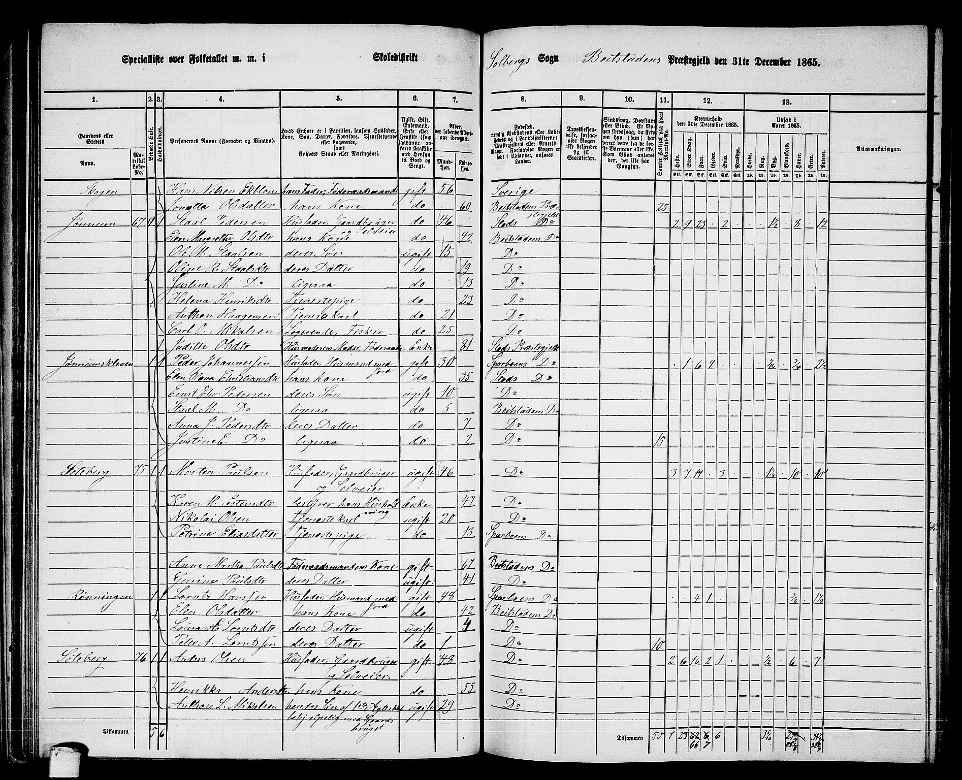 RA, 1865 census for Beitstad, 1865, p. 71