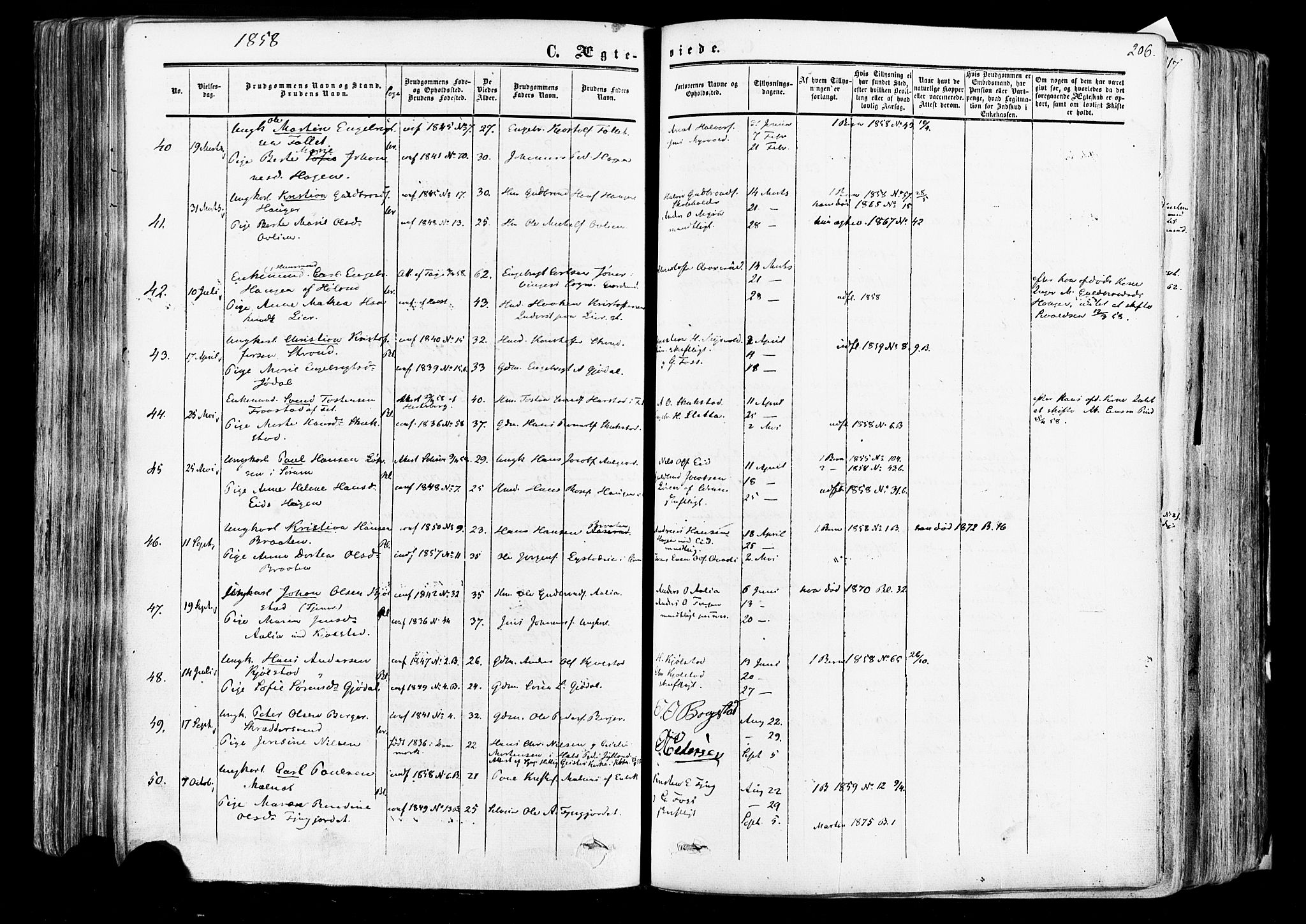 Aurskog prestekontor Kirkebøker, AV/SAO-A-10304a/F/Fa/L0007: Parish register (official) no. I 7, 1854-1877, p. 206