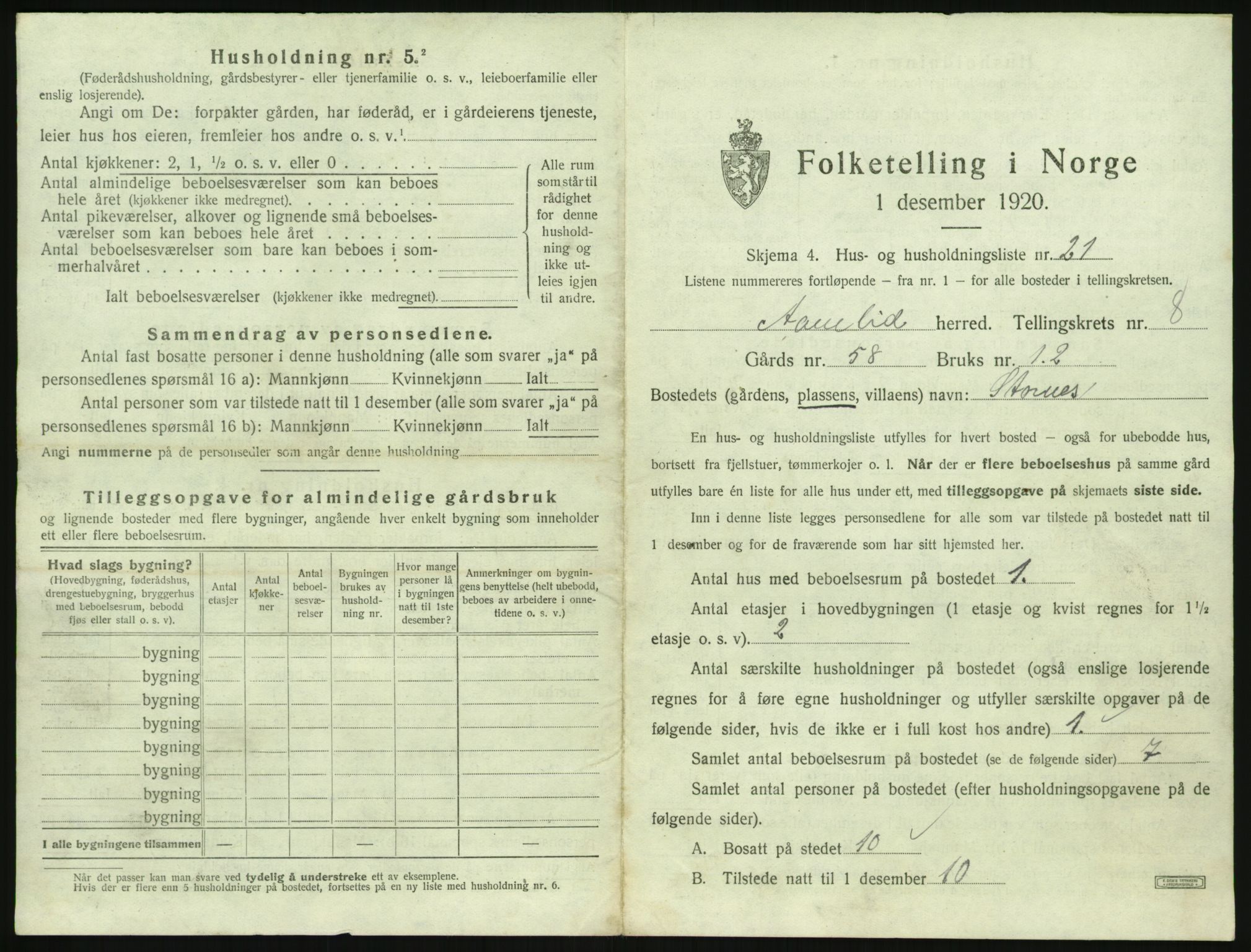 SAK, 1920 census for Åmli, 1920, p. 515