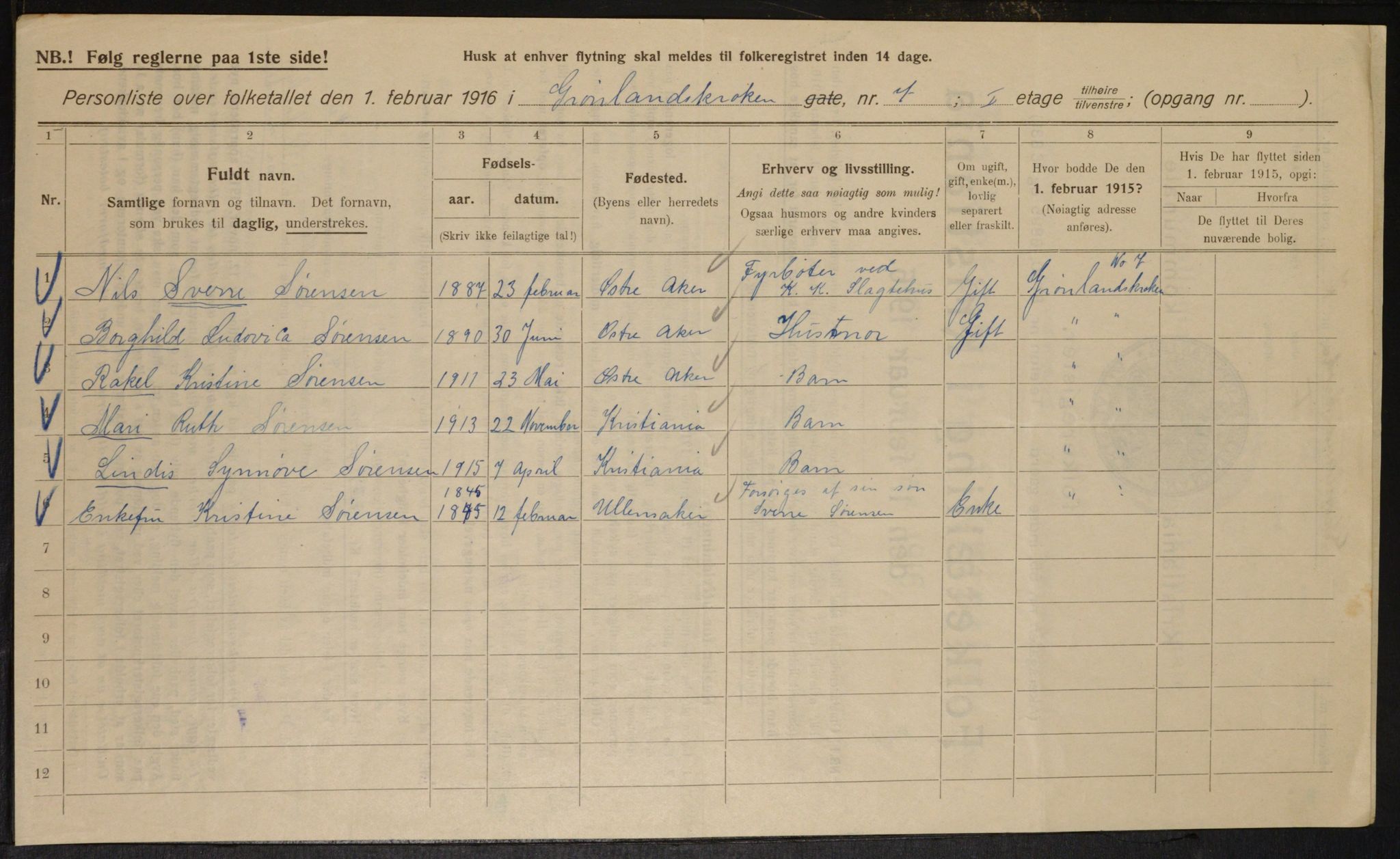 OBA, Municipal Census 1916 for Kristiania, 1916, p. 32086