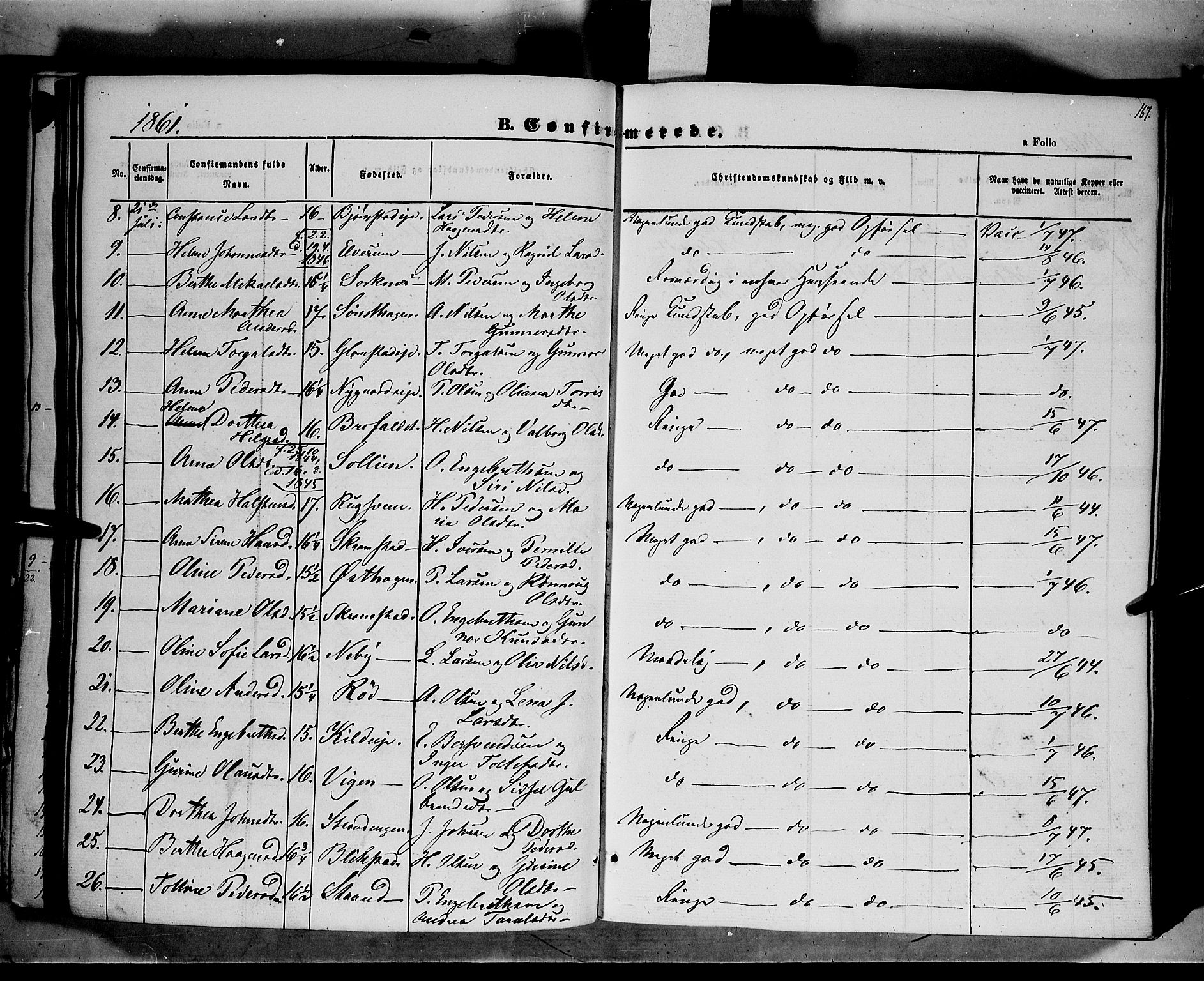 Åmot prestekontor, Hedmark, SAH/PREST-056/H/Ha/Haa/L0006: Parish register (official) no. 6, 1842-1861, p. 167