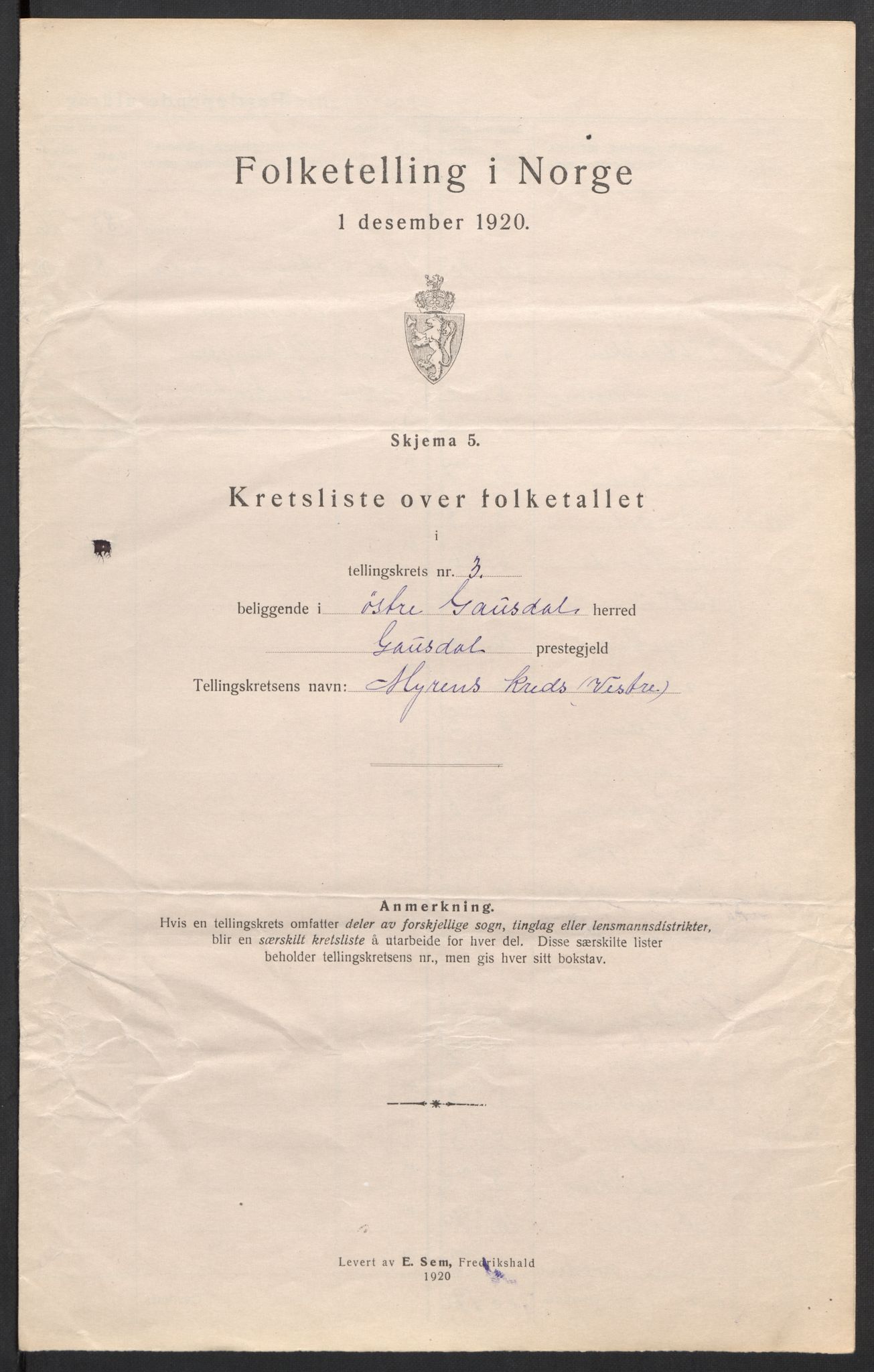 SAH, 1920 census for Østre Gausdal, 1920, p. 14