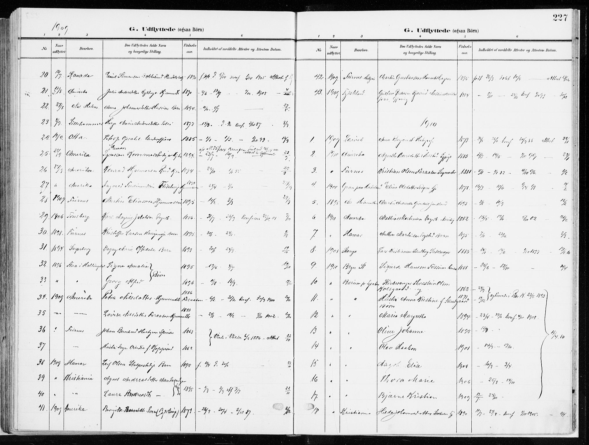 Ringsaker prestekontor, AV/SAH-PREST-014/K/Ka/L0019: Parish register (official) no. 19, 1905-1920, p. 227