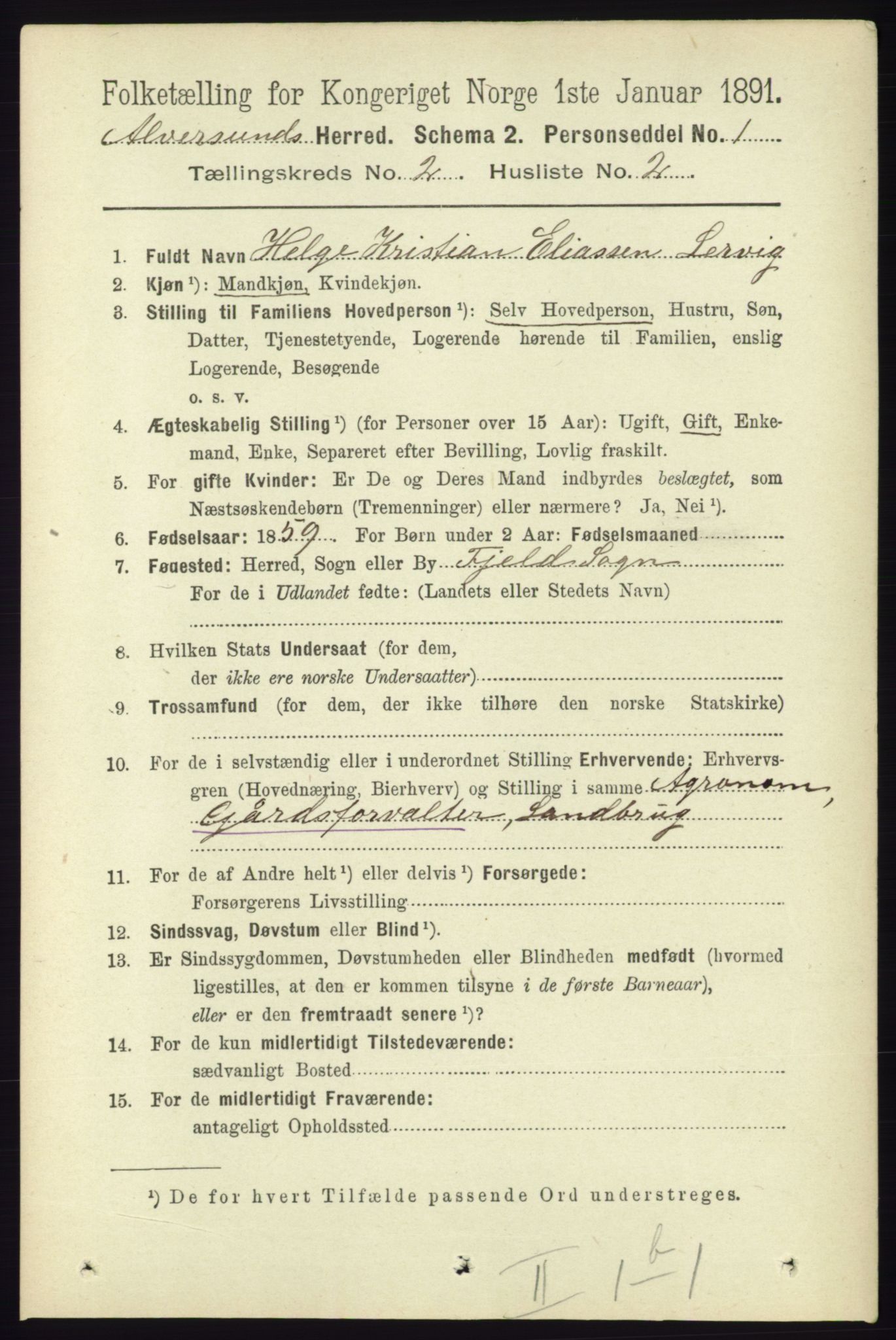 RA, 1891 census for 1257 Alversund, 1891, p. 462