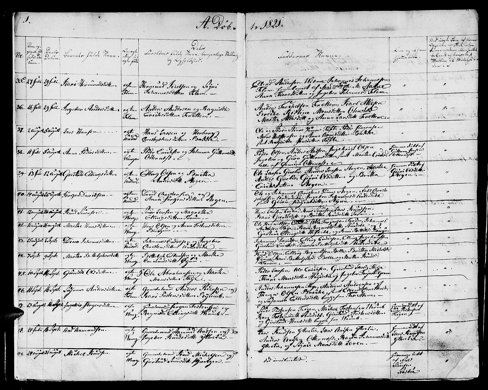 Aurland sokneprestembete, SAB/A-99937/H/Ha/Haa/L0006: Parish register (official) no. A 6, 1821-1859, p. 1