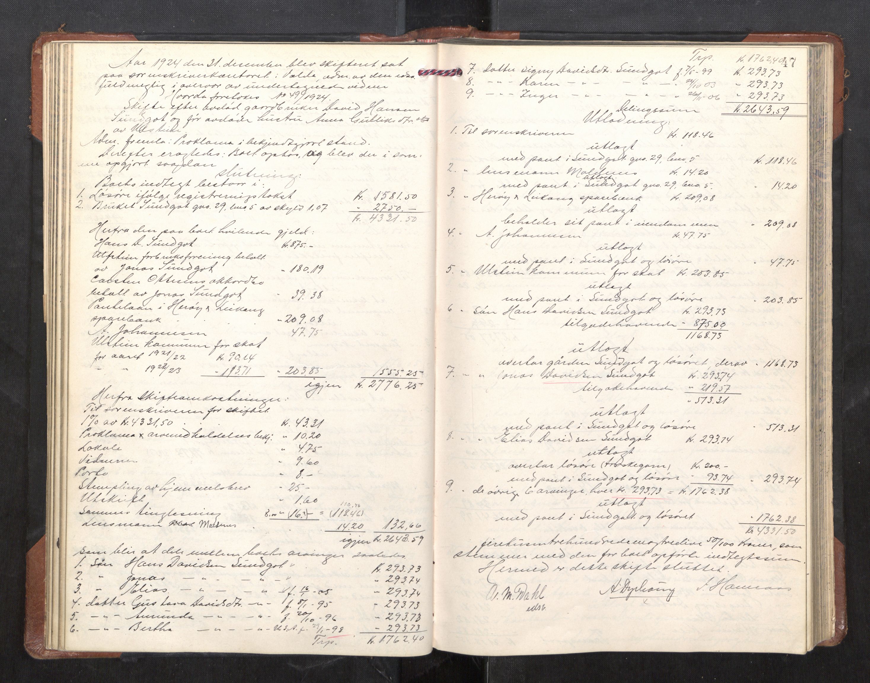 Søre Sunnmøre sorenskriveri, AV/SAT-A-4122/1/3/3A/L0025: Skifte- / Skifteutloddings- / Skifteslutningsprotokollar, 1924-1927, p. 46b-47a