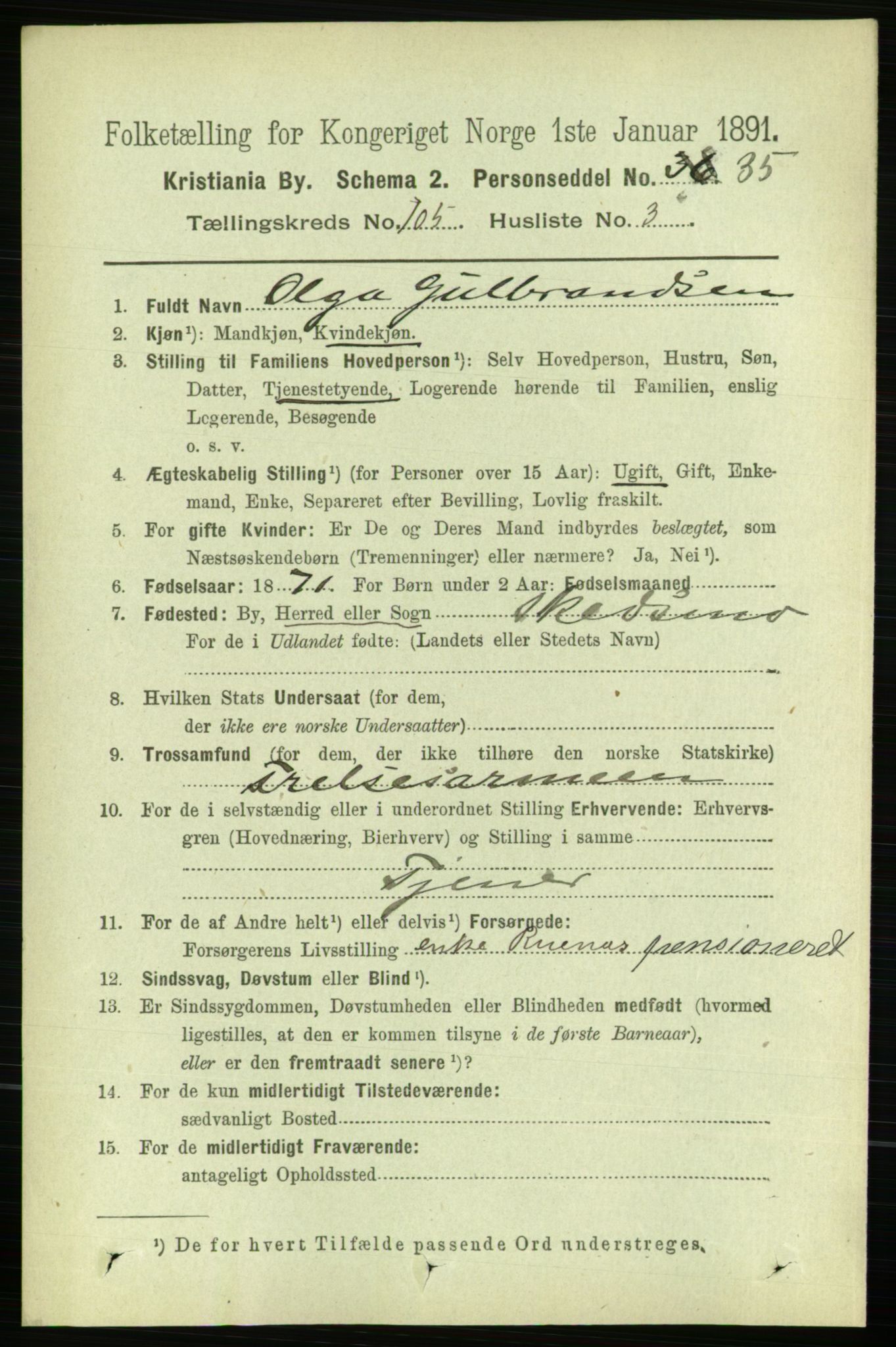 RA, 1891 census for 0301 Kristiania, 1891, p. 53047
