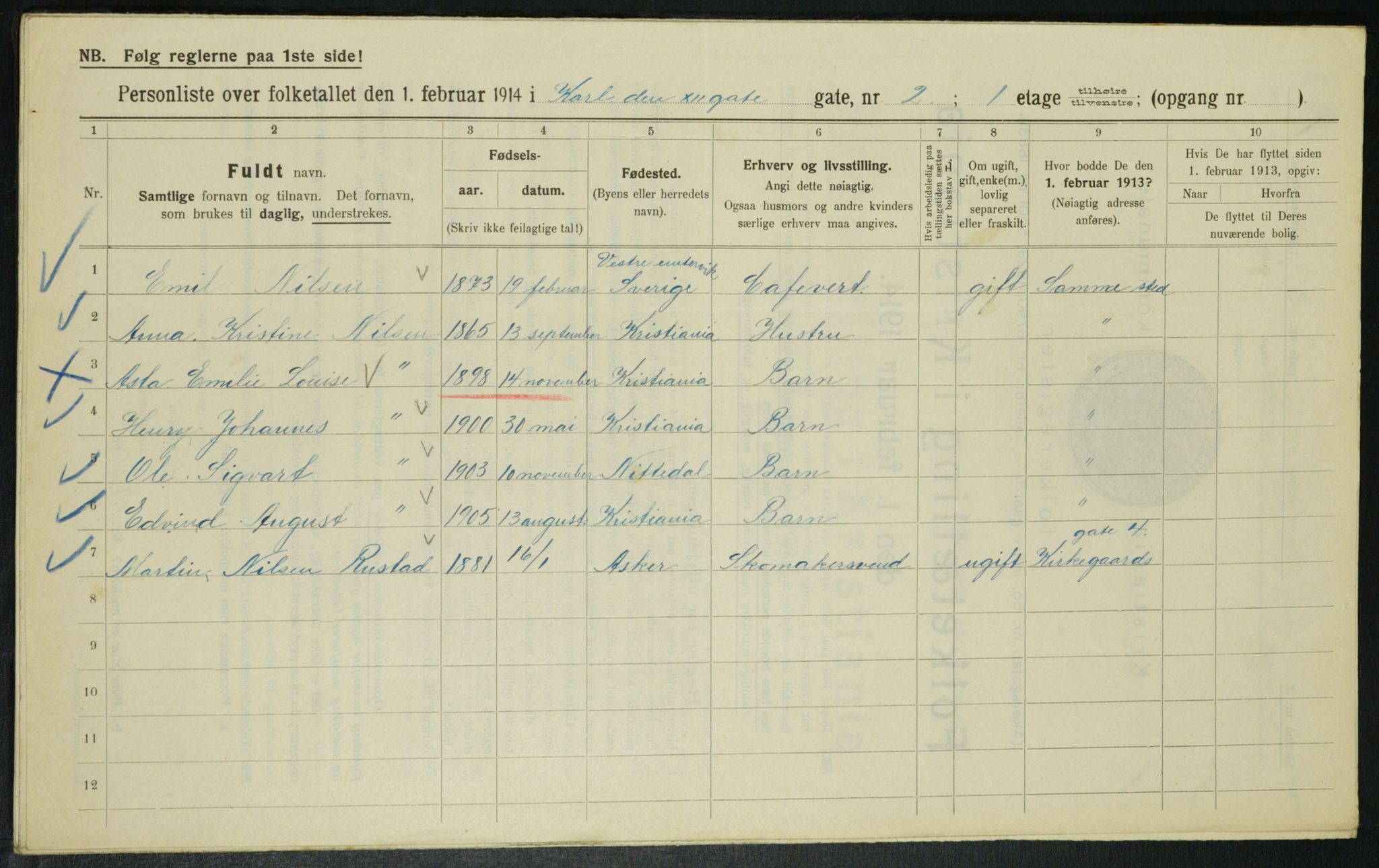 OBA, Municipal Census 1914 for Kristiania, 1914, p. 48251