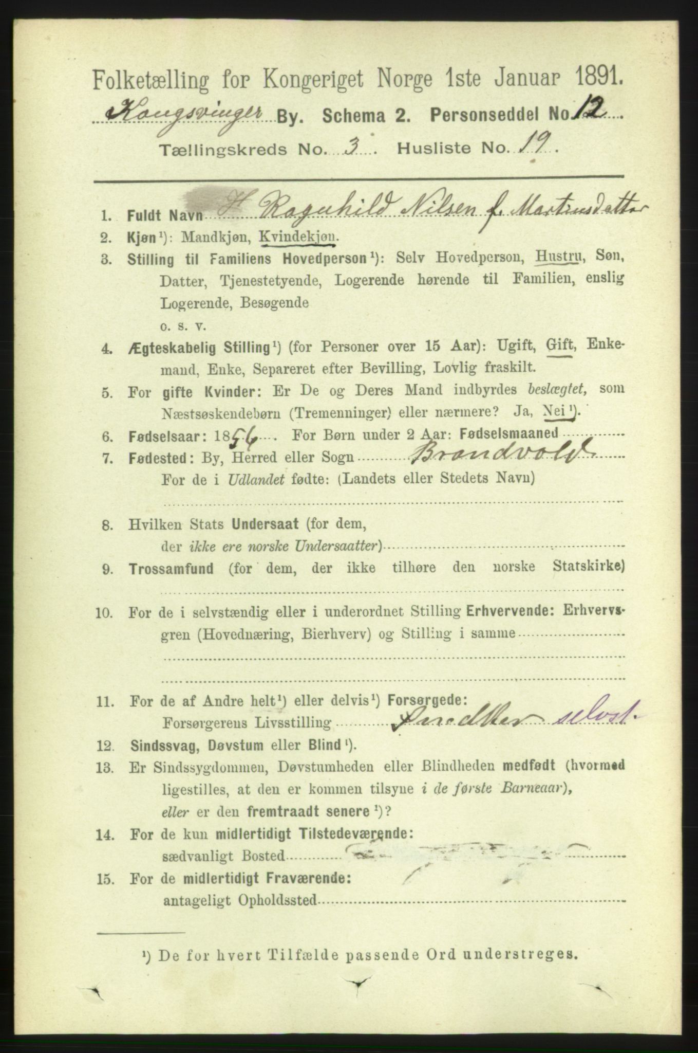 RA, 1891 census for 0402 Kongsvinger, 1891, p. 1339