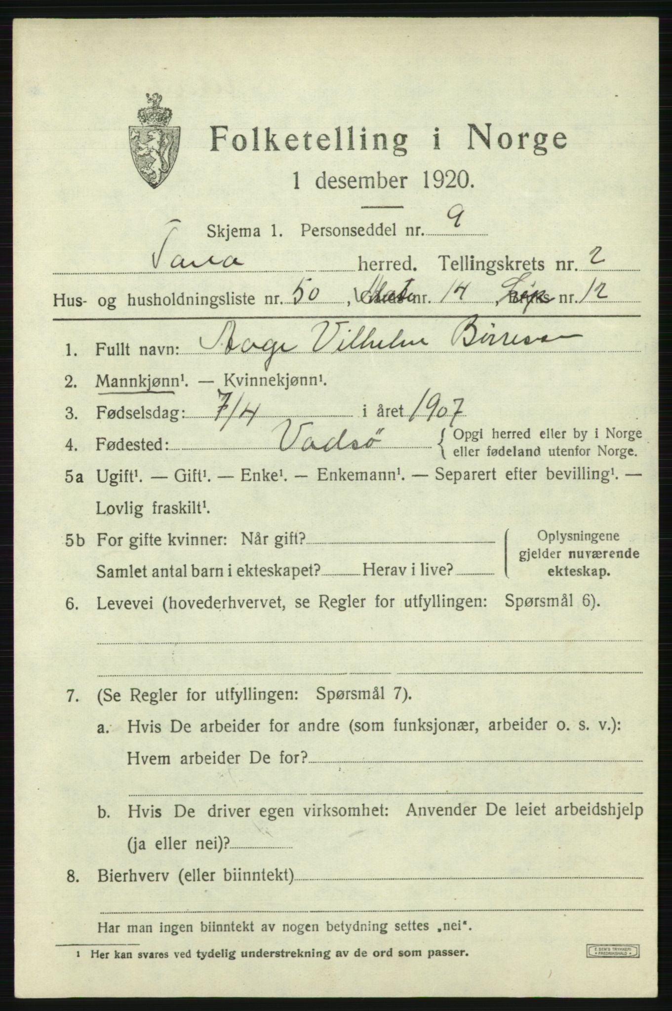 SATØ, 1920 census for Tana, 1920, p. 1918