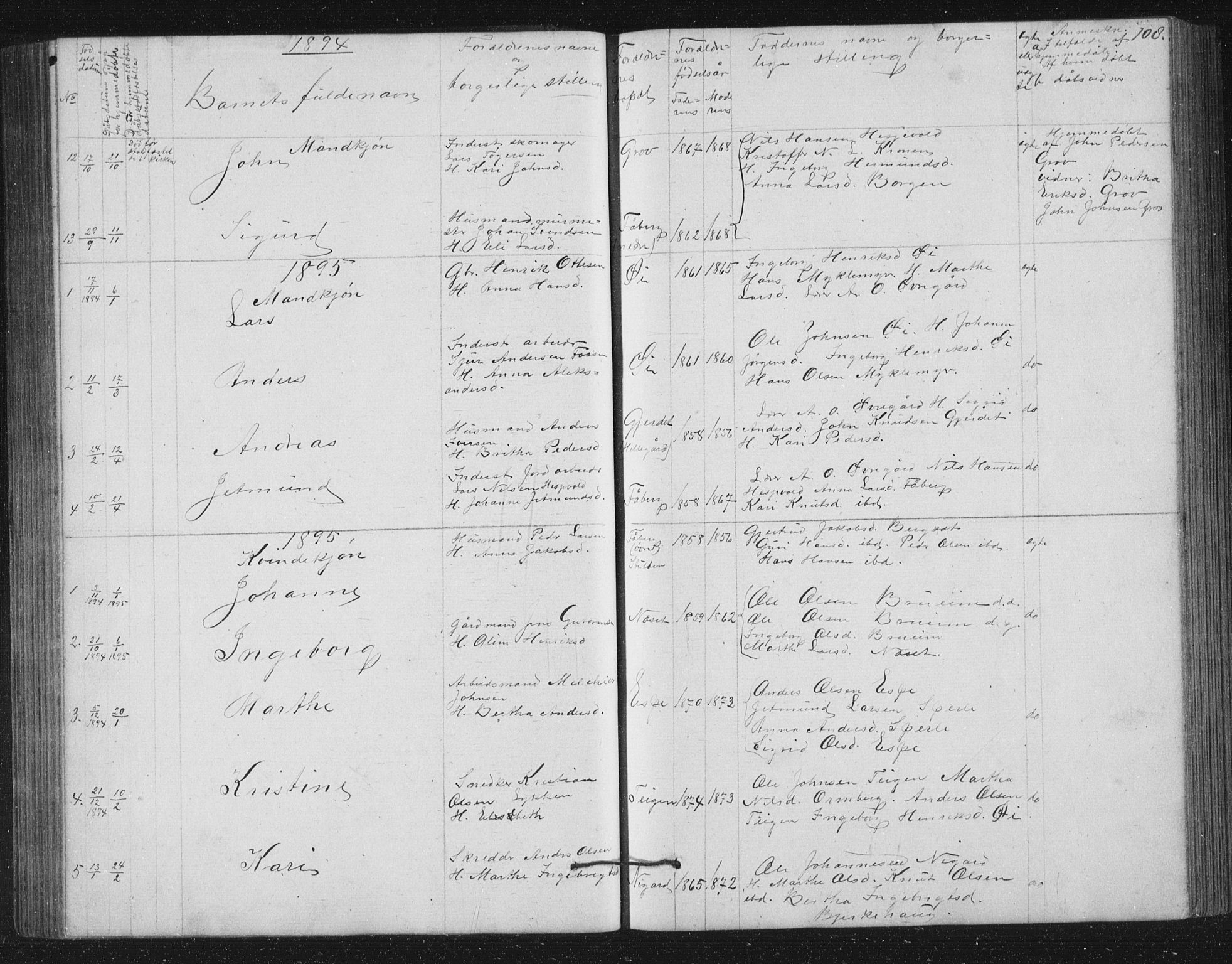 Jostedal sokneprestembete, SAB/A-80601/H/Hab/Haba/L0001: Parish register (copy) no. A 1, 1861-1906, p. 108