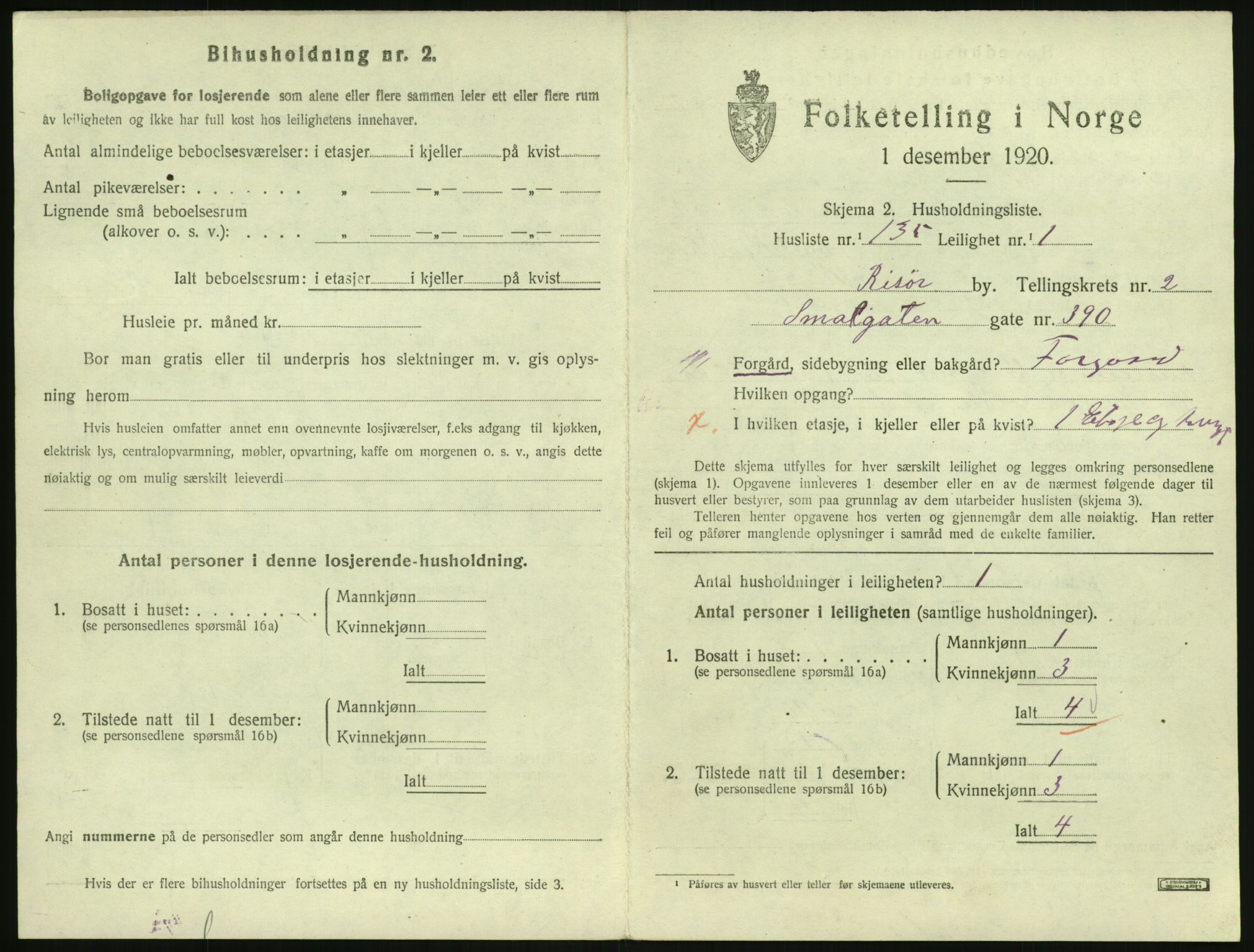 SAK, 1920 census for Risør, 1920, p. 2331