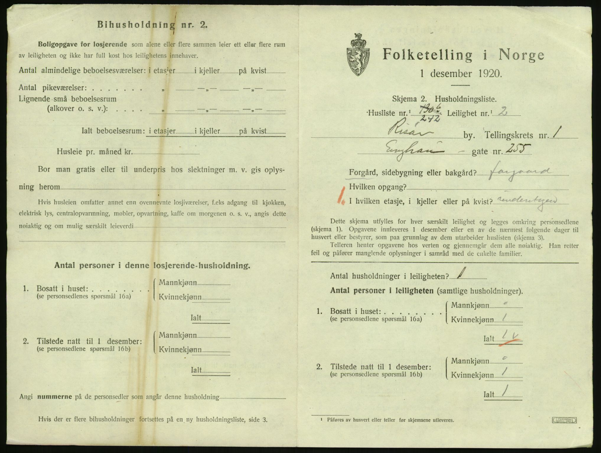 SAK, 1920 census for Risør, 1920, p. 1939