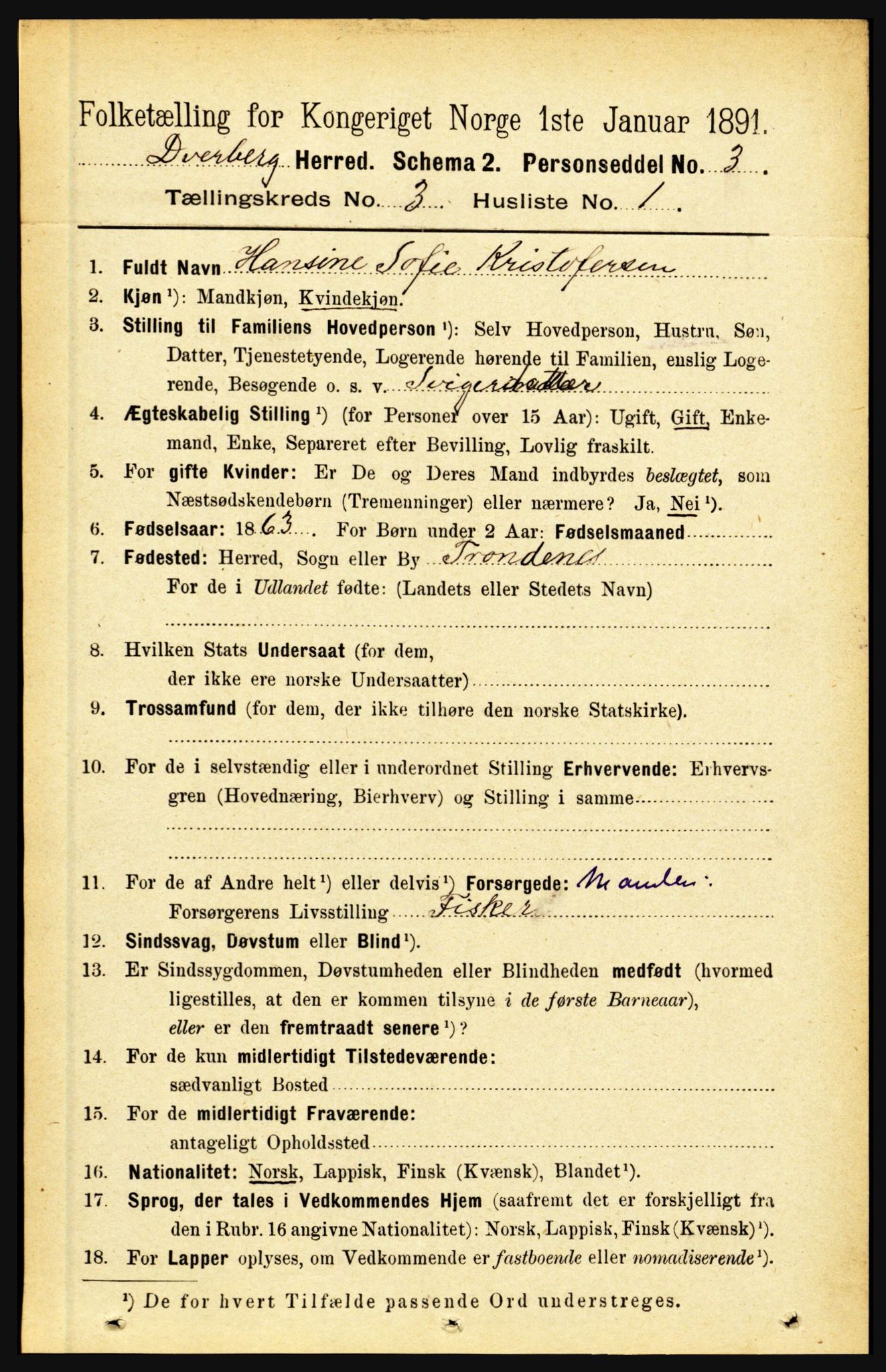 RA, 1891 census for 1872 Dverberg, 1891, p. 937