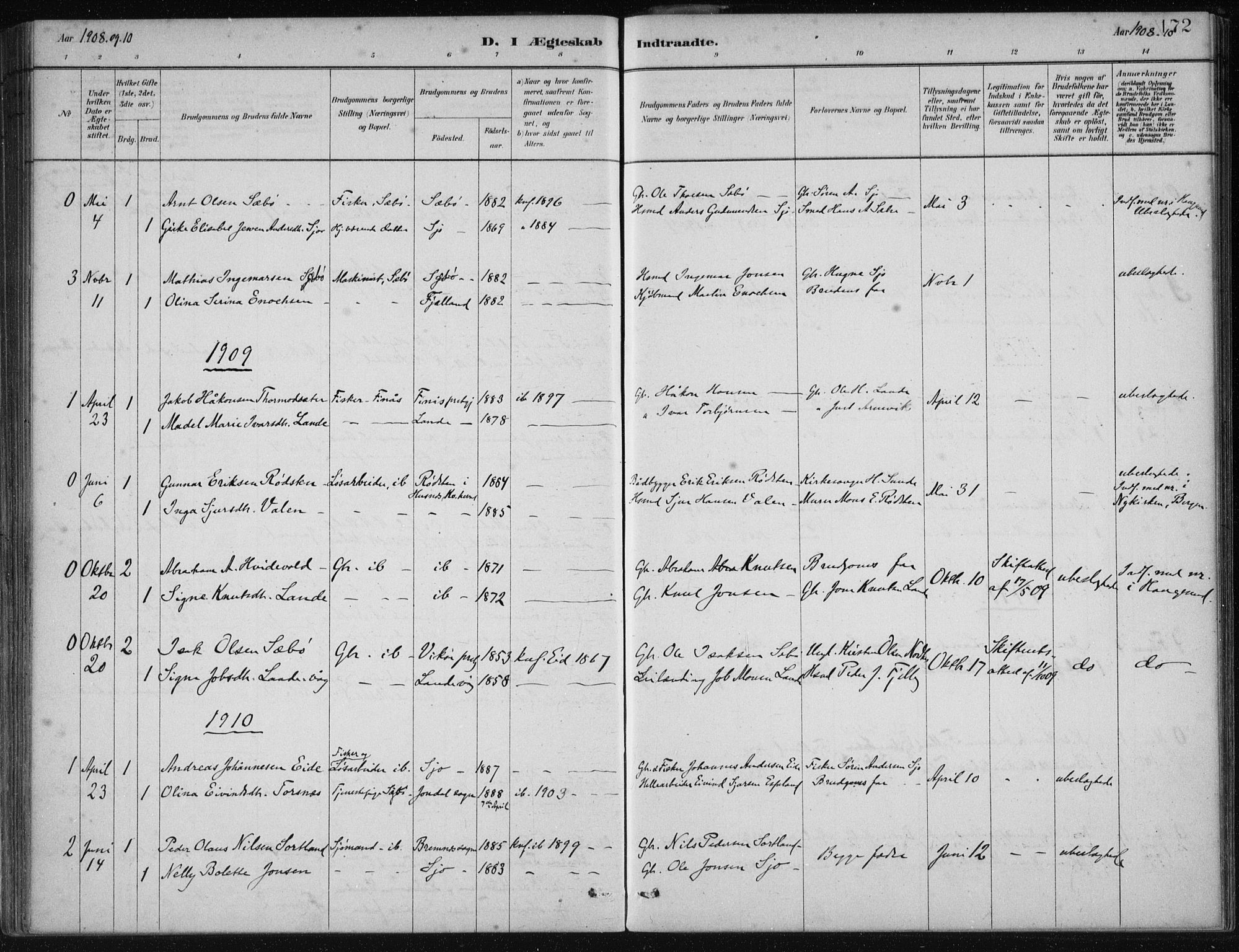 Fjelberg sokneprestembete, AV/SAB-A-75201/H/Haa: Parish register (official) no. C  1, 1879-1918, p. 172