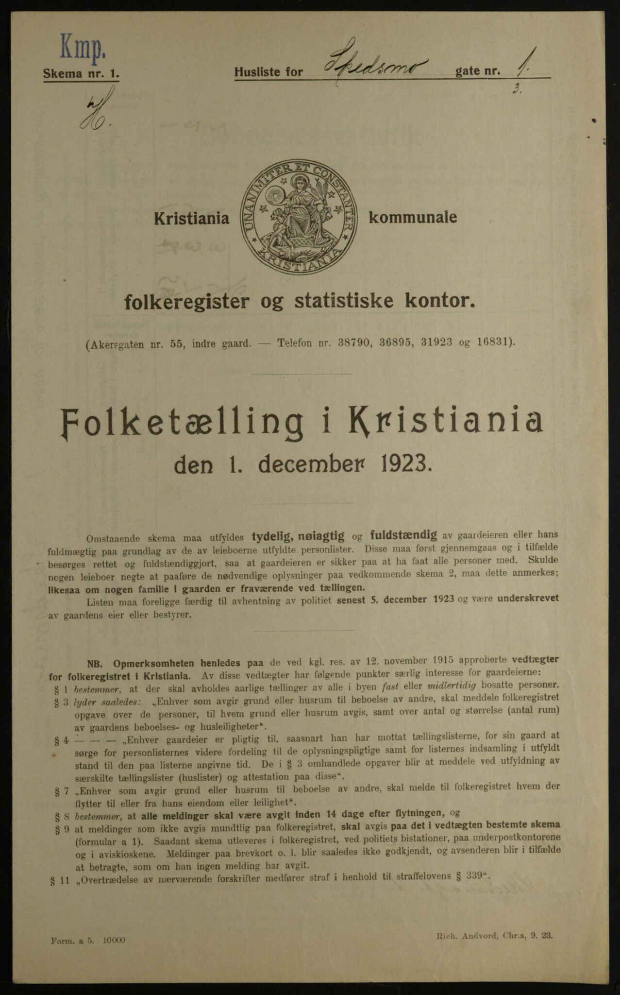 OBA, Municipal Census 1923 for Kristiania, 1923, p. 105545