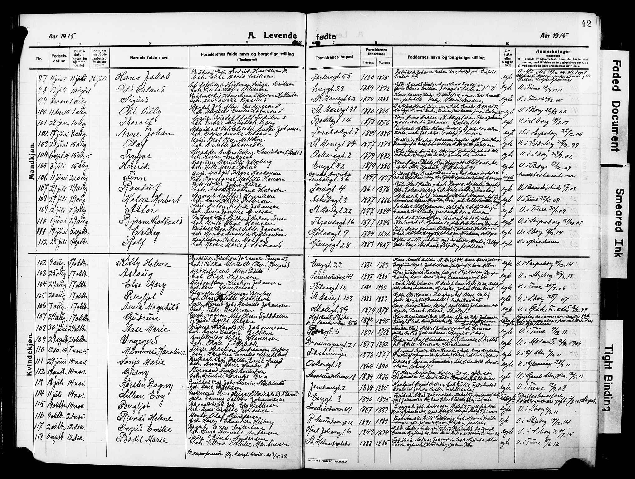 Sarpsborg prestekontor Kirkebøker, AV/SAO-A-2006/G/Ga/L0002: Parish register (copy) no. 2, 1912-1931, p. 42