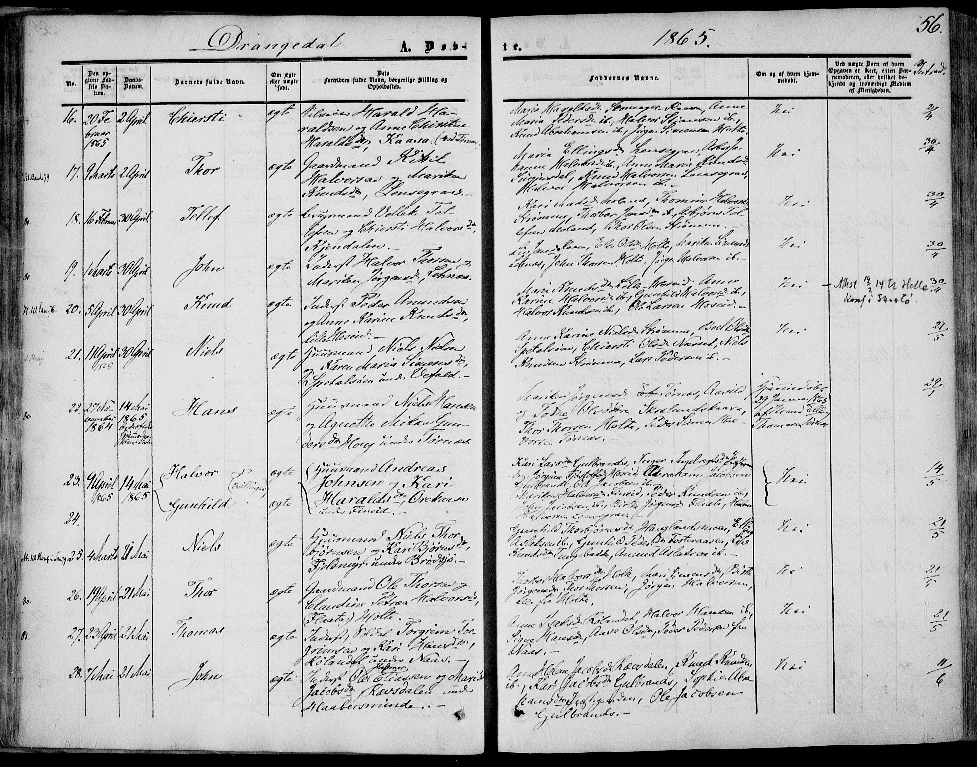 Drangedal kirkebøker, SAKO/A-258/F/Fa/L0008: Parish register (official) no. 8, 1857-1871, p. 56