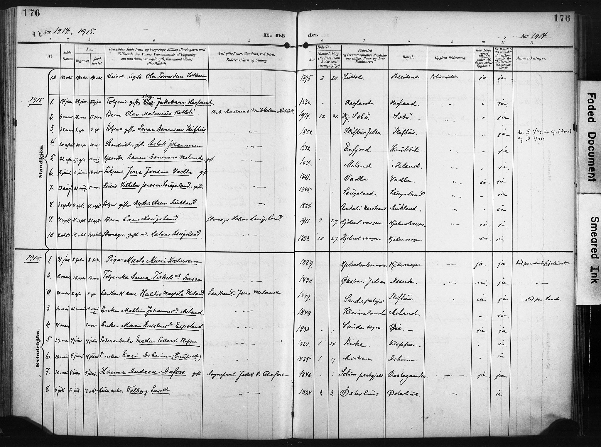 Hjelmeland sokneprestkontor, SAST/A-101843/02/A/L0002: Parish register (official) no. A 17, 1901-1916, p. 176