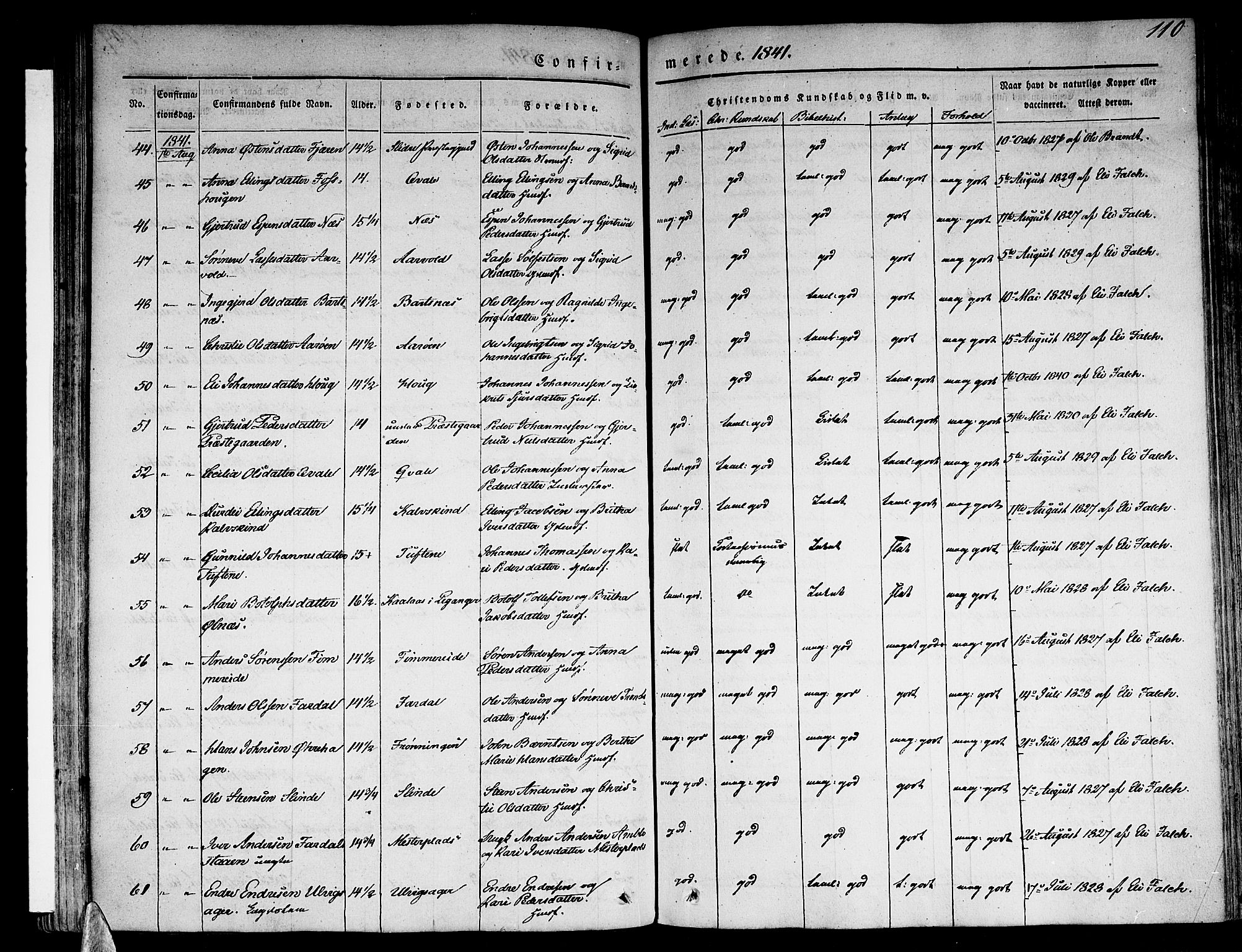 Sogndal sokneprestembete, AV/SAB-A-81301/H/Haa/Haaa/L0011: Parish register (official) no. A 11, 1839-1847, p. 110