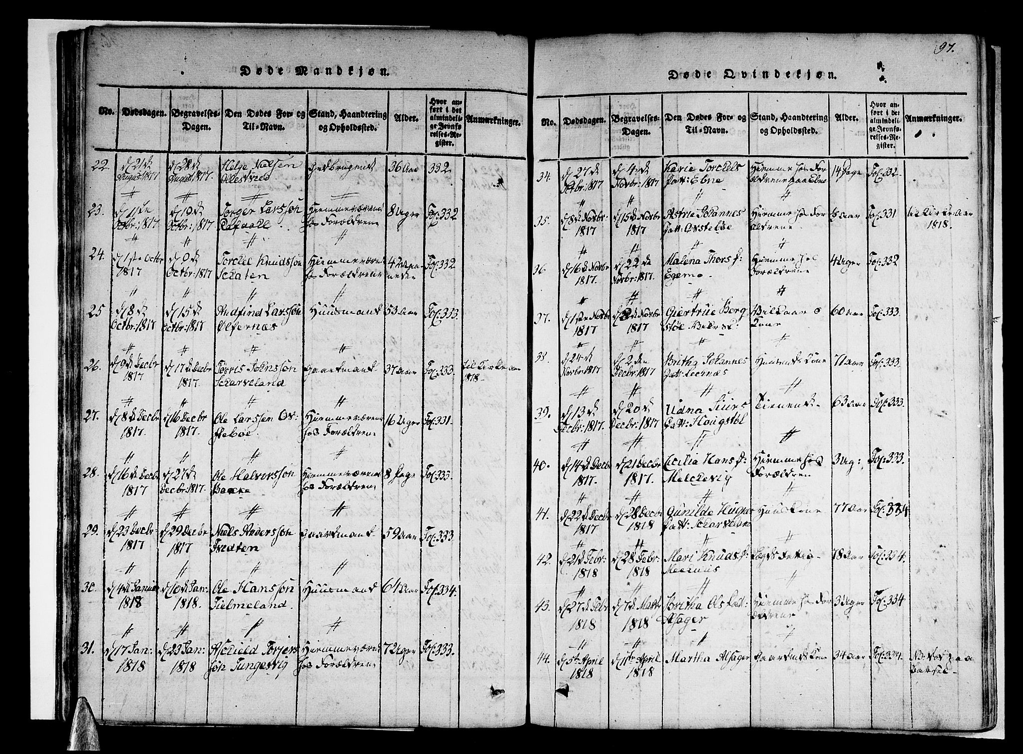 Skånevik sokneprestembete, SAB/A-77801/H/Haa: Parish register (official) no. A 3, 1815-1828, p. 97