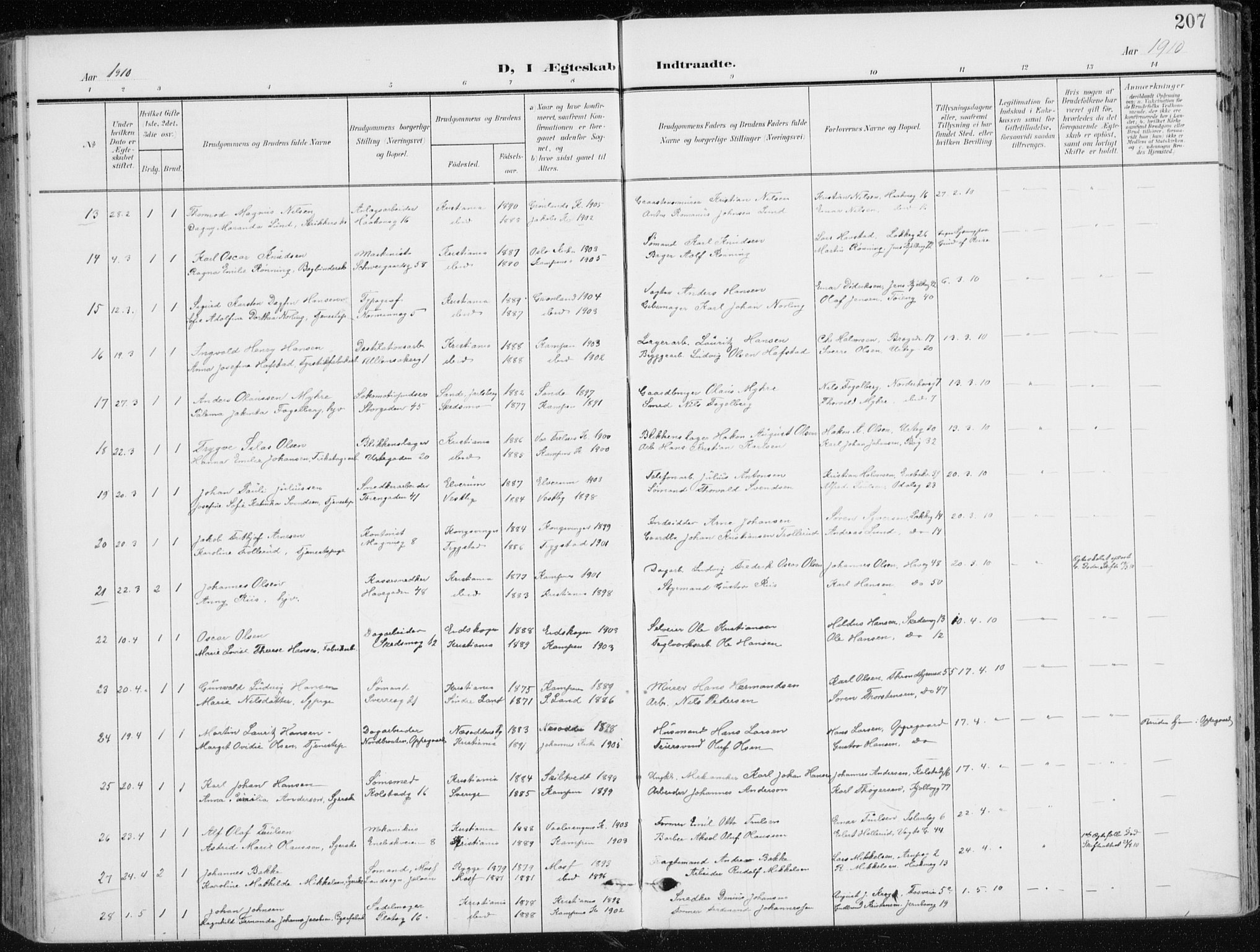 Kampen prestekontor Kirkebøker, SAO/A-10853/F/Fa/L0011: Parish register (official) no. I 11, 1907-1917, p. 207