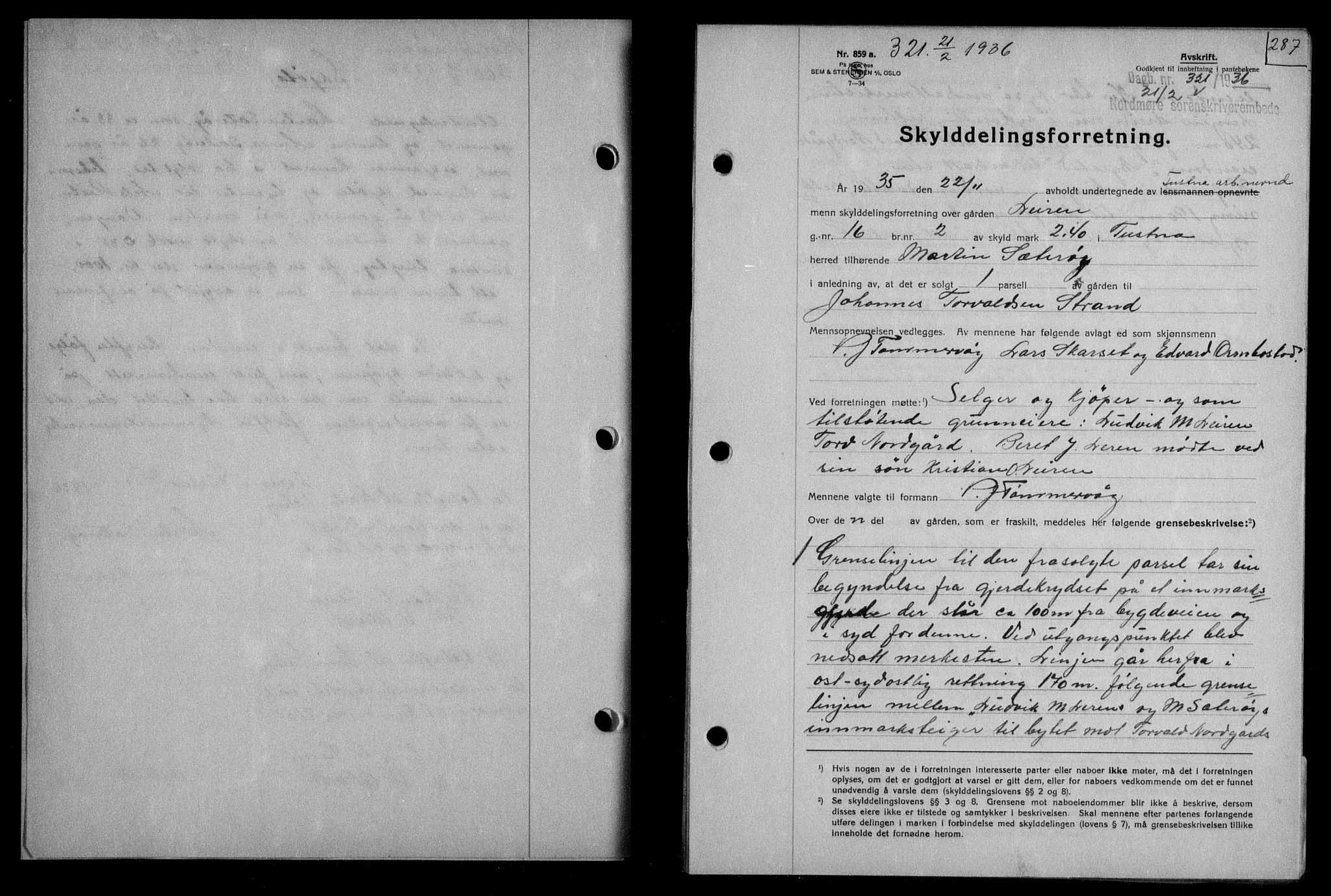 Nordmøre sorenskriveri, AV/SAT-A-4132/1/2/2Ca/L0087: Mortgage book no. 77, 1935-1936, Deed date: 21.02.1936