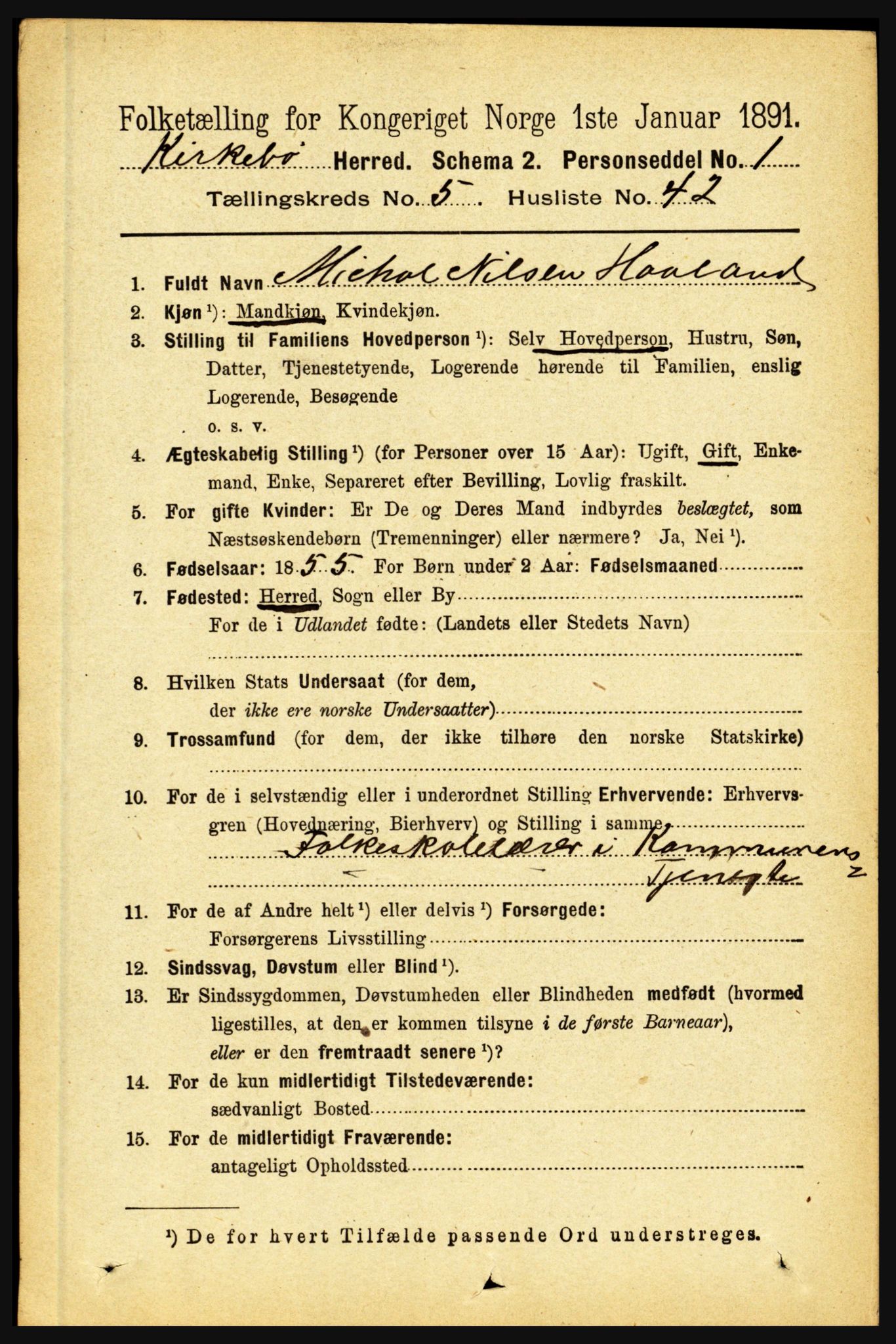 RA, 1891 census for 1416 Kyrkjebø, 1891, p. 1306