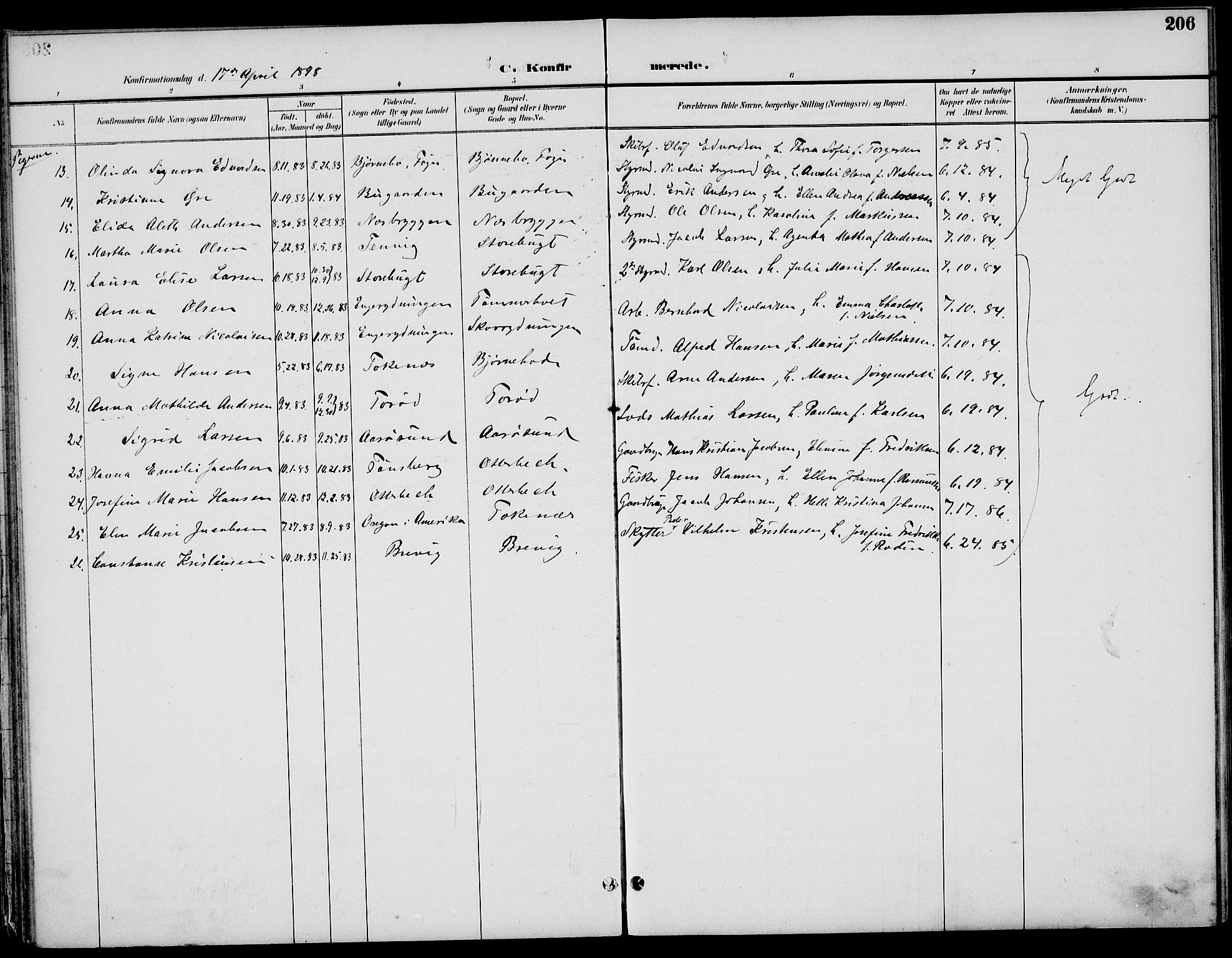 Nøtterøy kirkebøker, AV/SAKO-A-354/F/Fa/L0009: Parish register (official) no. I 9, 1894-1907, p. 206