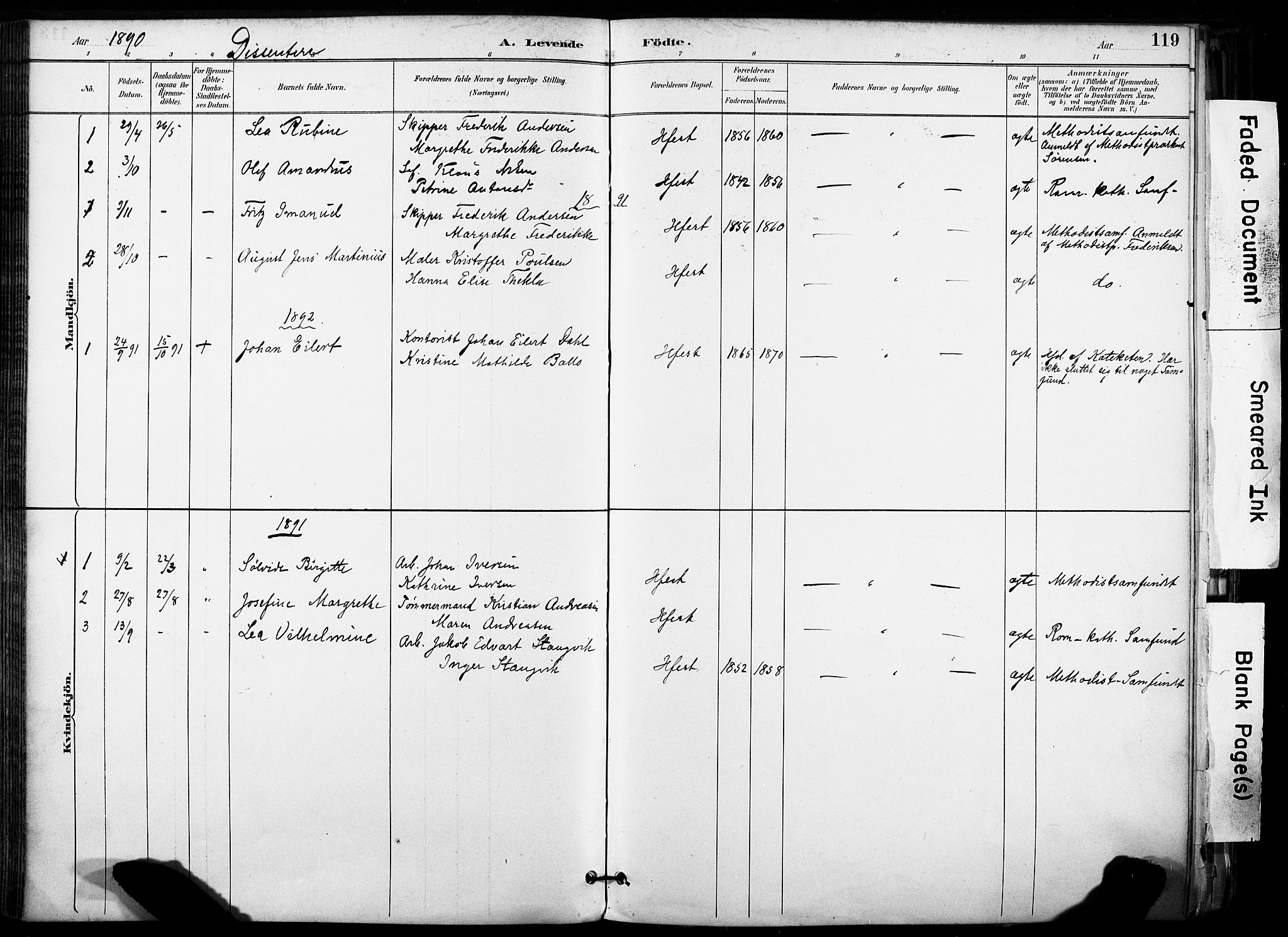 Hammerfest sokneprestkontor, SATØ/S-1347/H/Ha/L0009.kirke: Parish register (official) no. 9, 1889-1897, p. 119