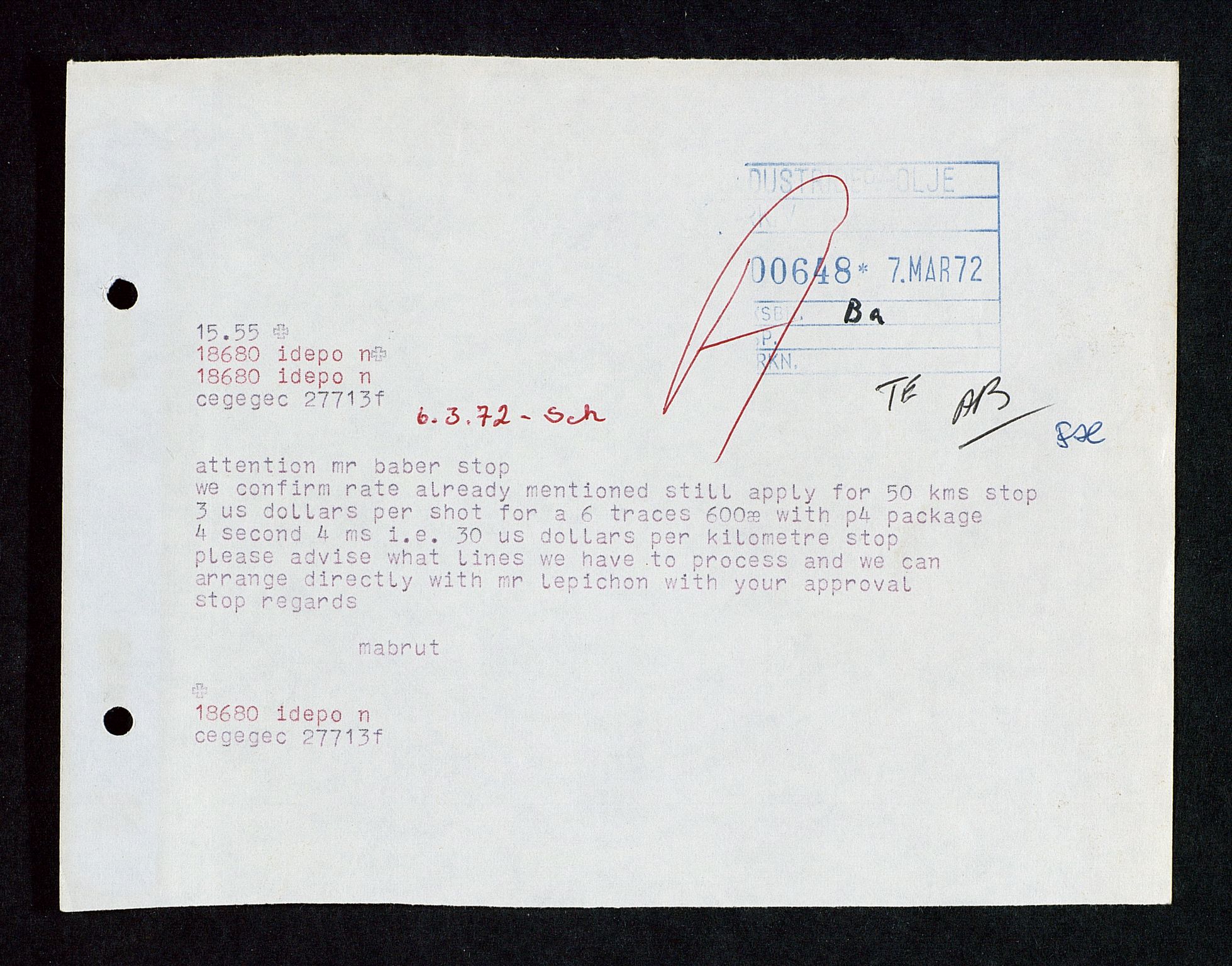 Industridepartementet, Oljekontoret, SAST/A-101348/Da/L0007:  Arkivnøkkel 714 - 722 Seismiske undersøkelser, 1965-1973, p. 271