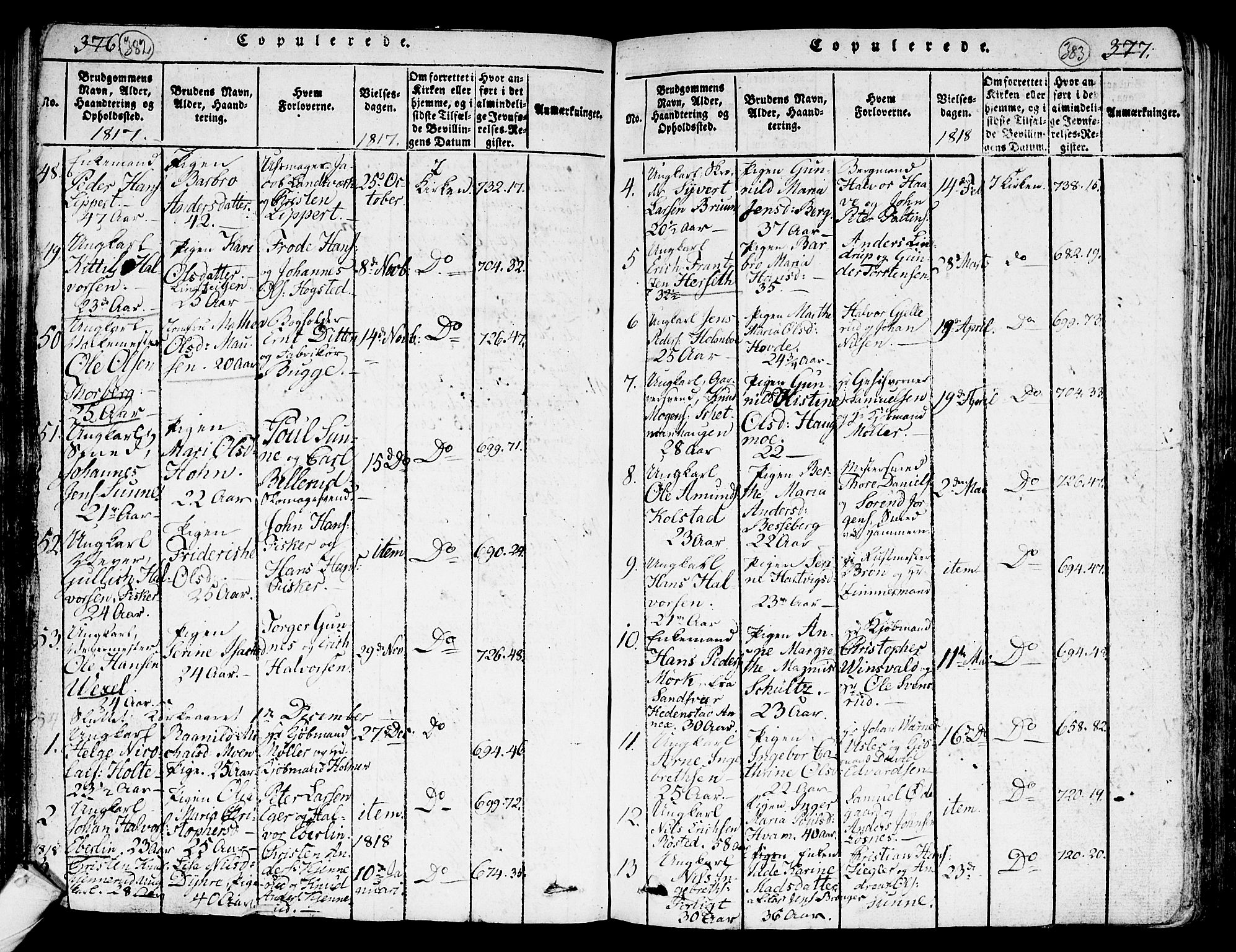 Kongsberg kirkebøker, SAKO/A-22/G/Ga/L0001: Parish register (copy) no. 1, 1816-1839, p. 382-383