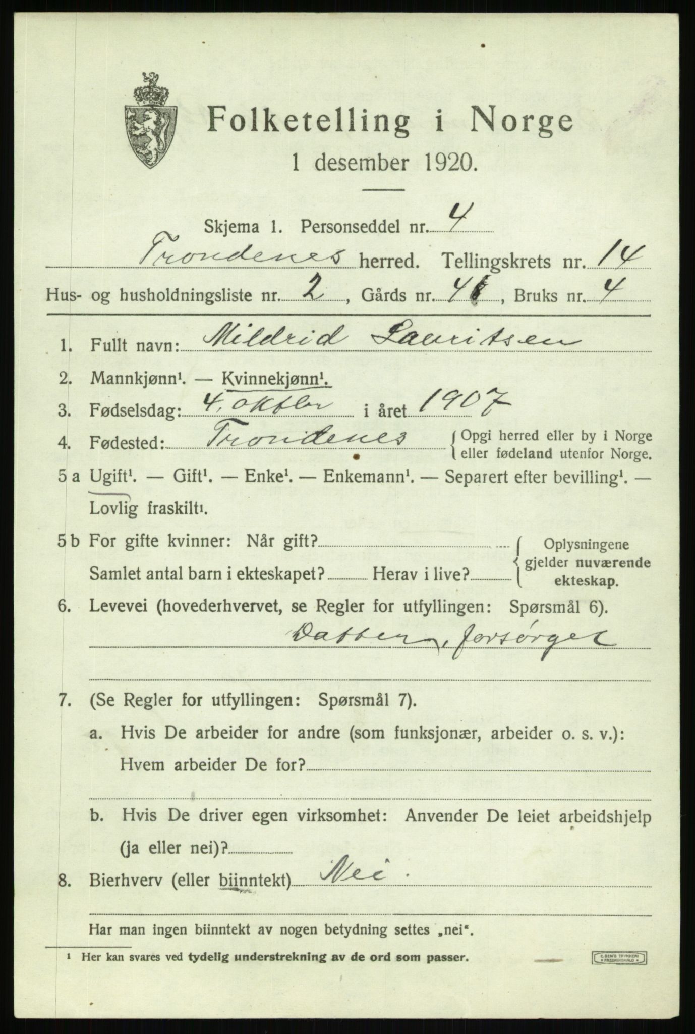 SATØ, 1920 census for Trondenes, 1920, p. 9975