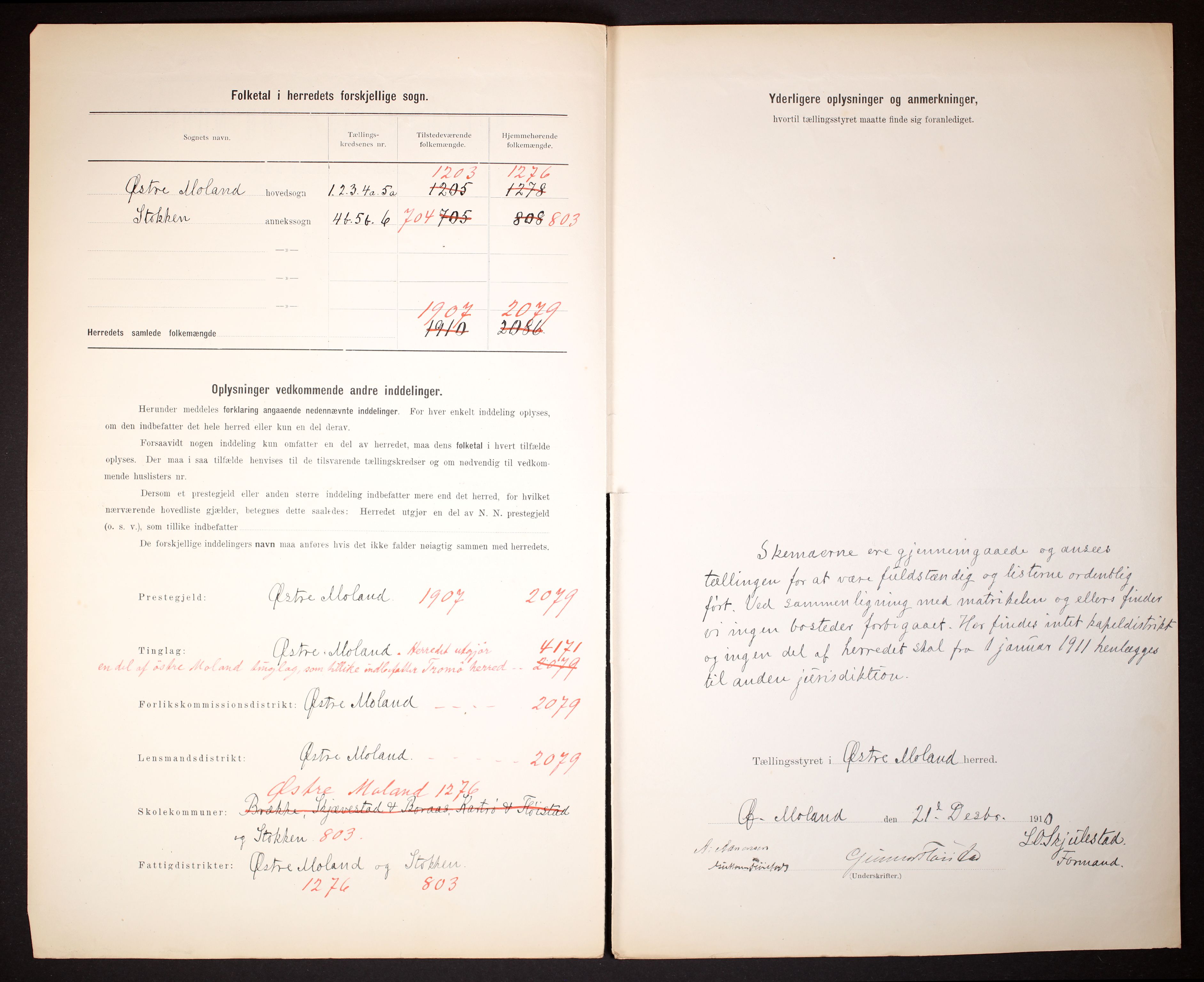 RA, 1910 census for Austre Moland, 1910, p. 3