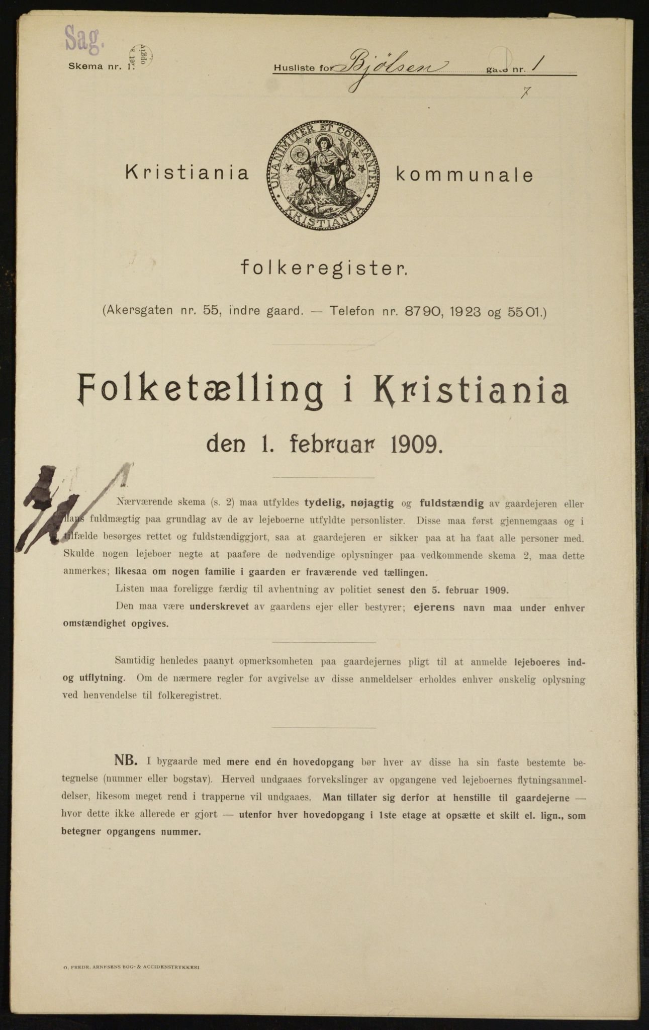 OBA, Municipal Census 1909 for Kristiania, 1909, p. 5996