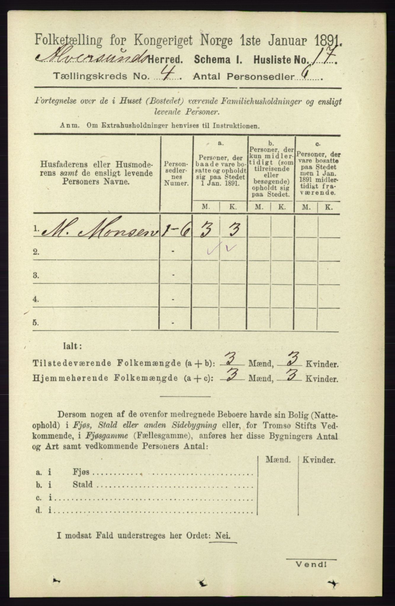 RA, 1891 census for 1257 Alversund, 1891, p. 1627