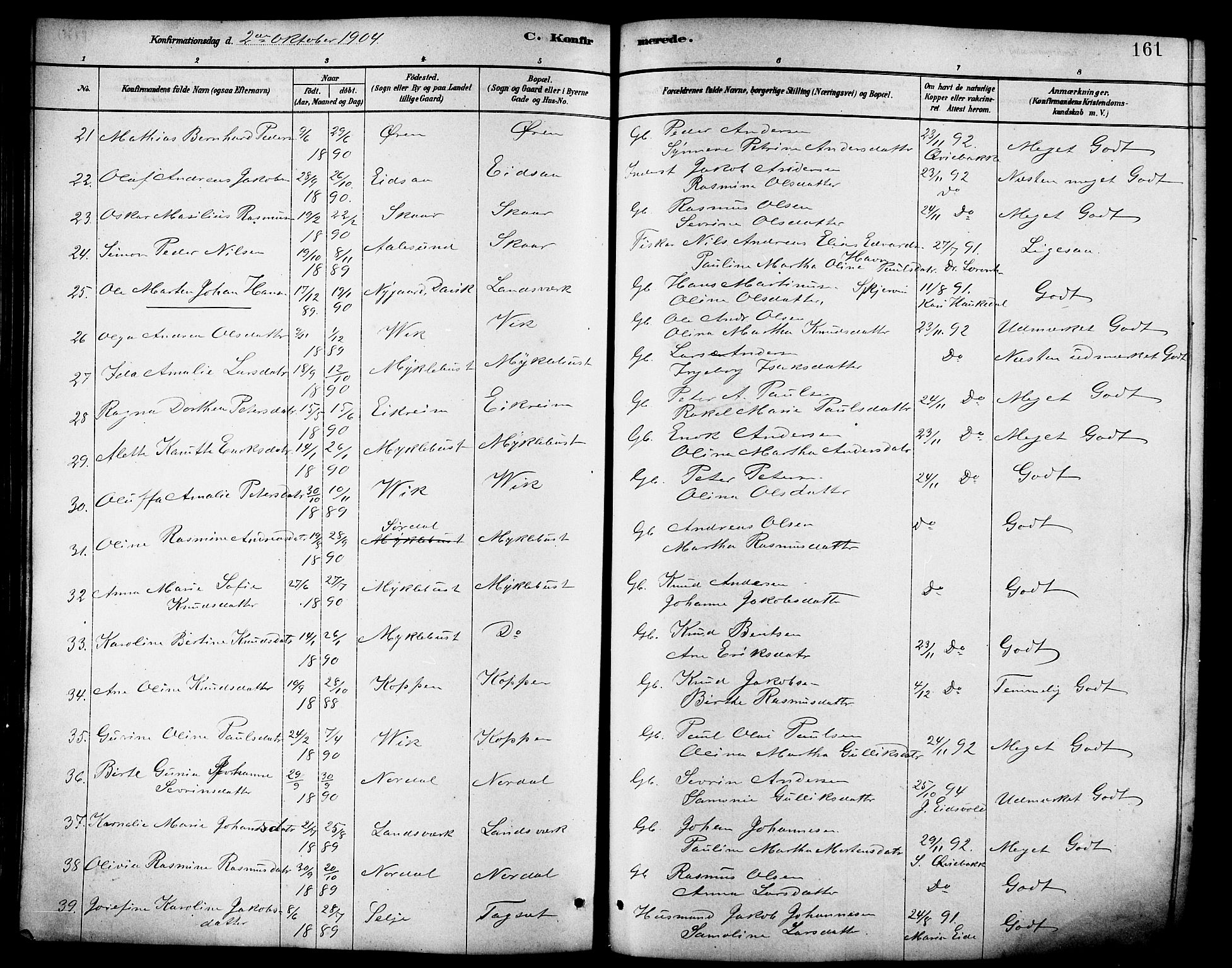 Ministerialprotokoller, klokkerbøker og fødselsregistre - Møre og Romsdal, AV/SAT-A-1454/502/L0027: Parish register (copy) no. 502C01, 1878-1908, p. 161