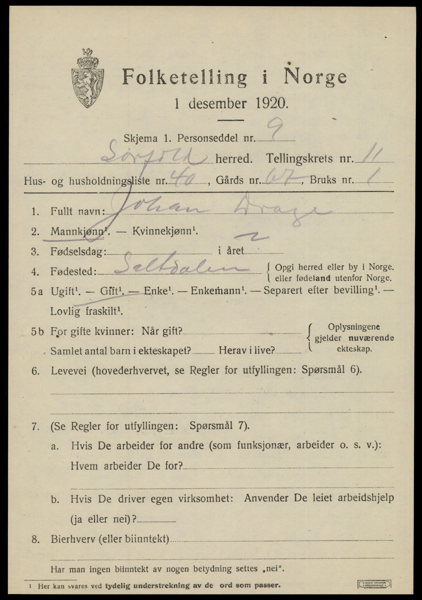 SAT, 1920 census for Sørfold, 1920, p. 6095