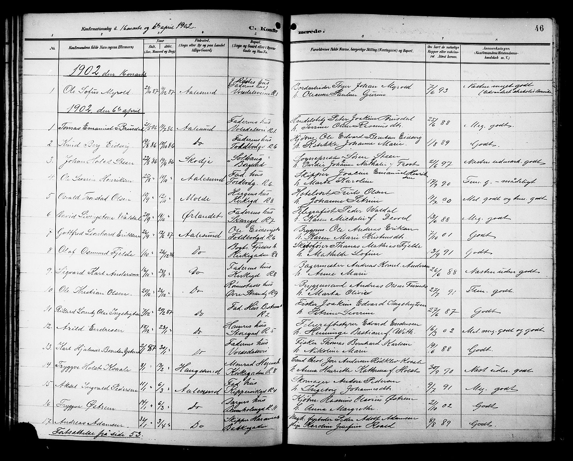 Ministerialprotokoller, klokkerbøker og fødselsregistre - Møre og Romsdal, AV/SAT-A-1454/529/L0469: Parish register (copy) no. 529C06, 1898-1906, p. 46