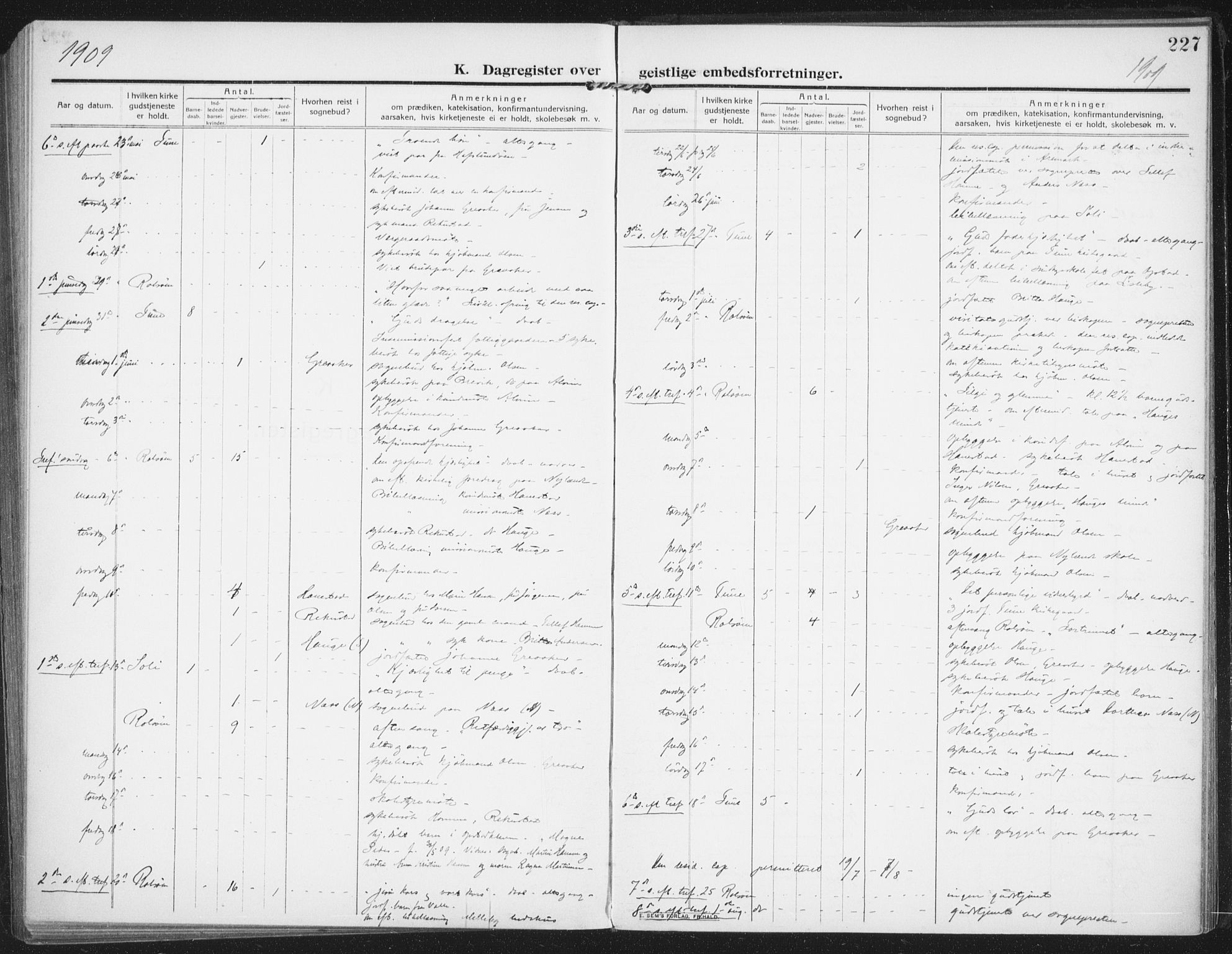 Rolvsøy prestekontor Kirkebøker, AV/SAO-A-2004/F/Fa/L0002: Parish register (official) no. 2, 1909-1917, p. 227